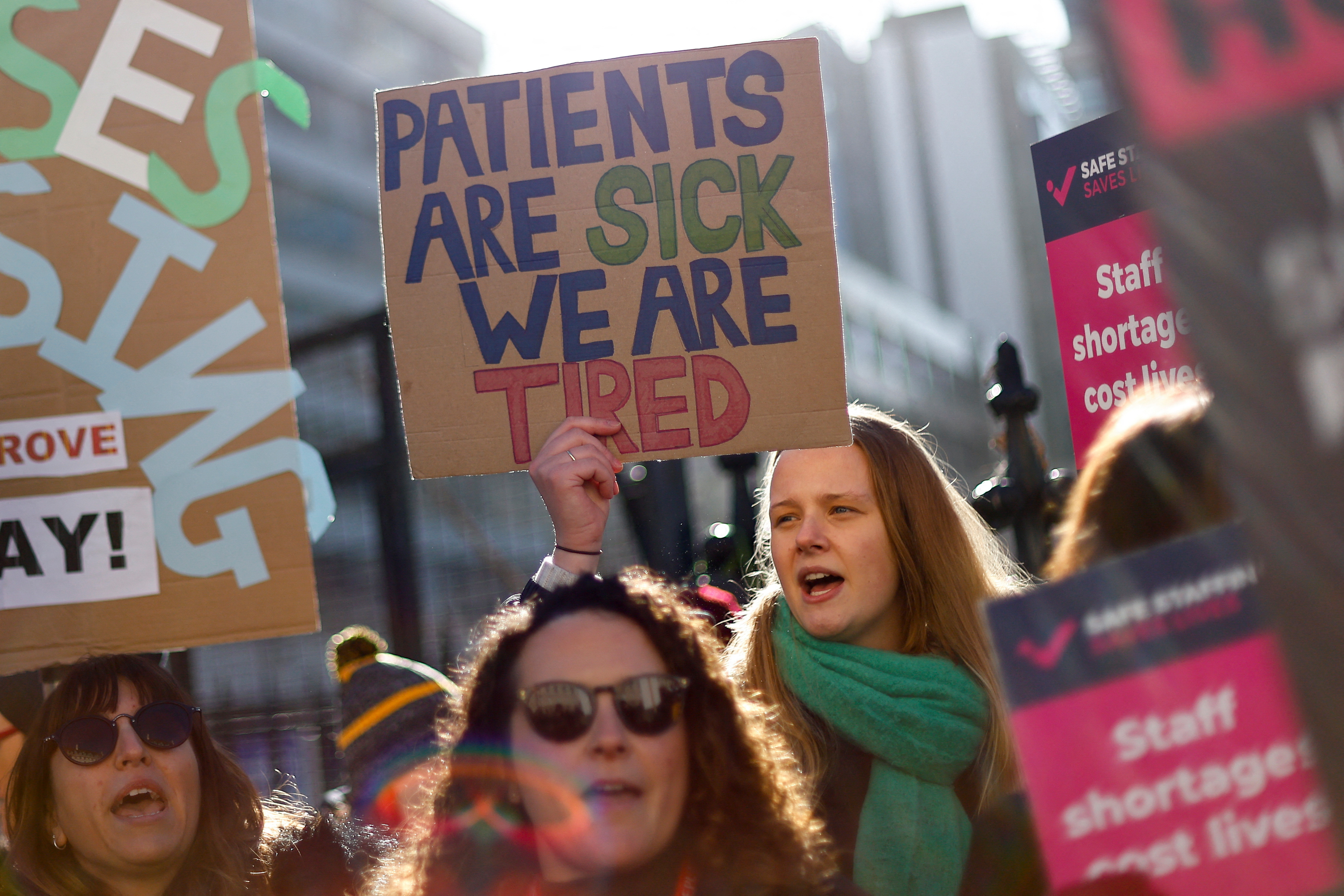 NHS nurses and other medical workers strike over pay, in London