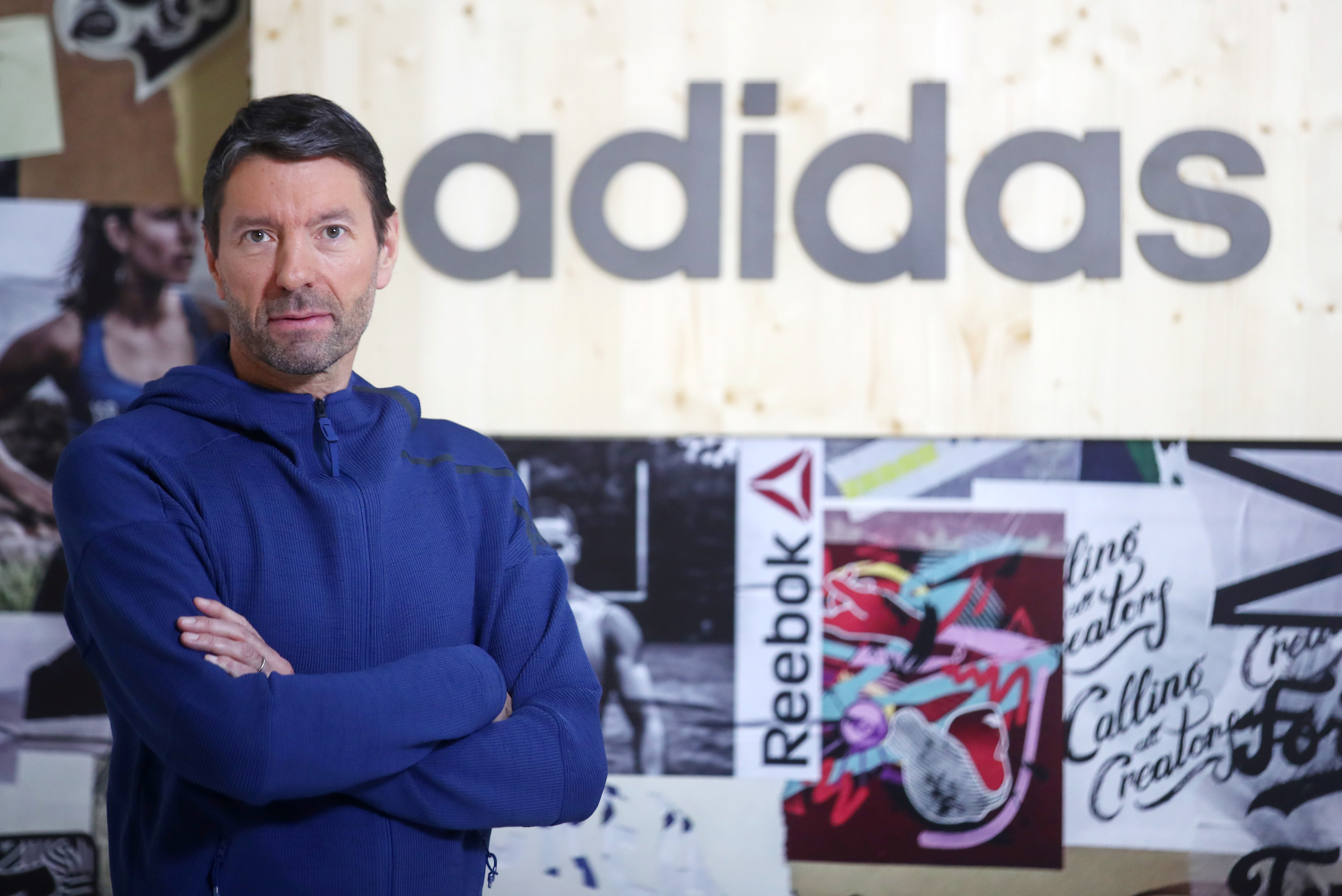 Adidas CEO Rorsted poses before the company's annual news conference in Herzogenaurach