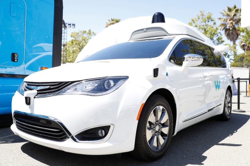 A Waymo self-driving car is seen during the annual Google I/O developers conference in Mountain View, California