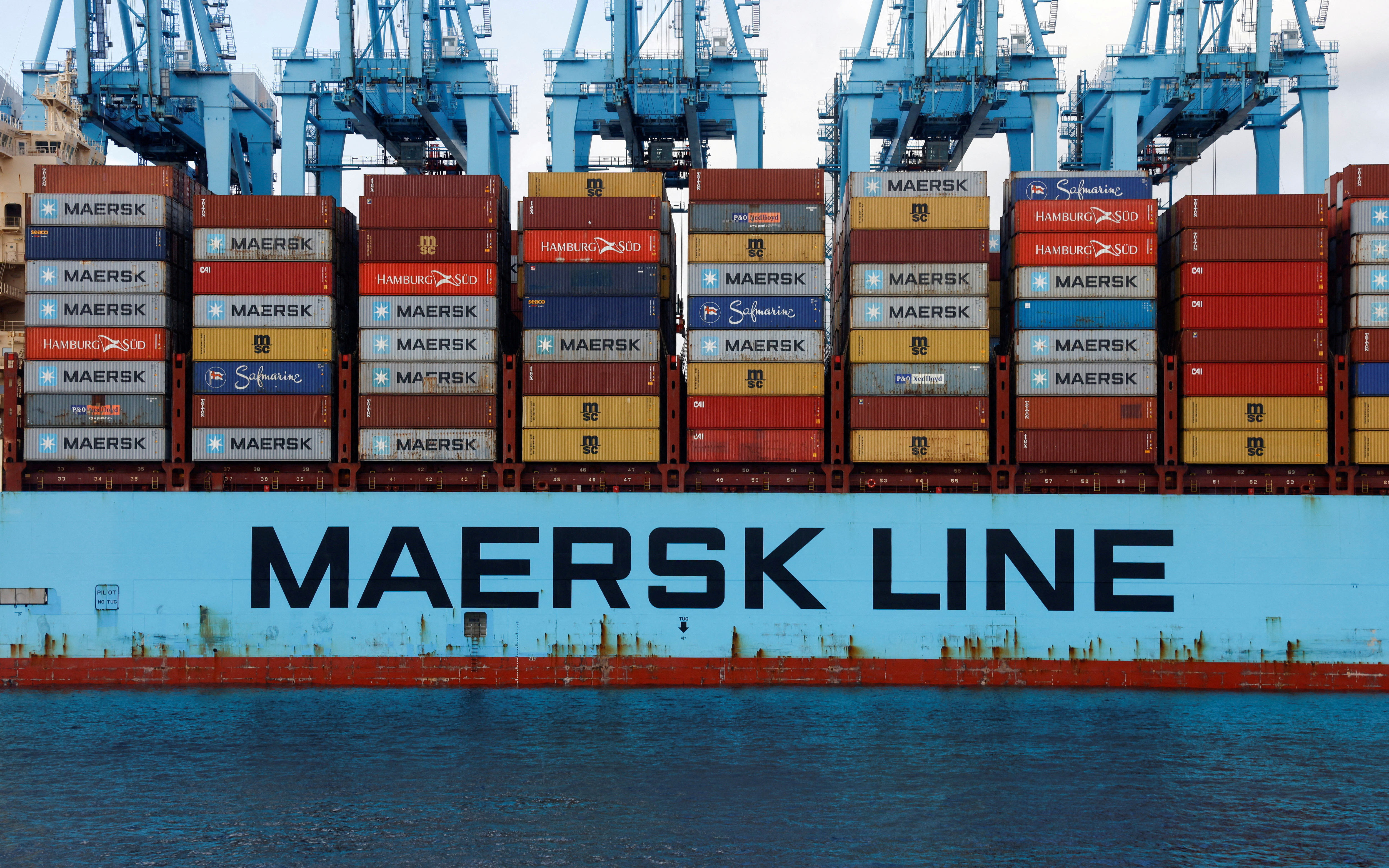 Containers are seen on the Maersk's Triple-E giant container ship Majestic Maersk in the port of Algeciras