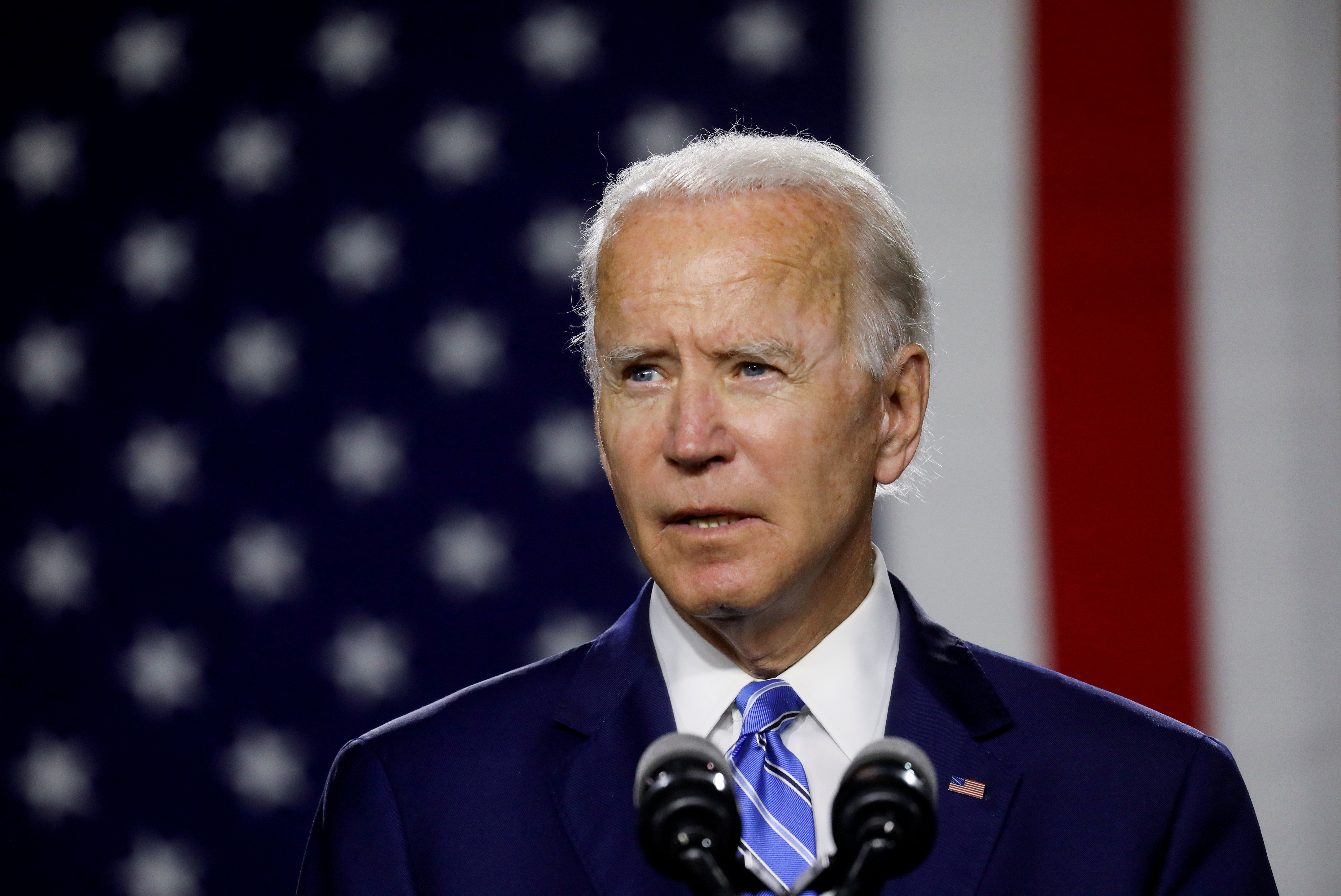 Democratic U.S. presidential candidate and former Vice President Joe Biden arrives to speak about modernizing infrastructure and his plans for tackling climate change during a campaign event in Wilmington, Delaware, U.S., July 14, 2020. REUTERS/Leah Millis