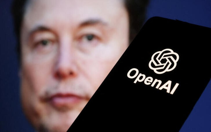 Illustration shows OpenAI logo and Elon Musk photo