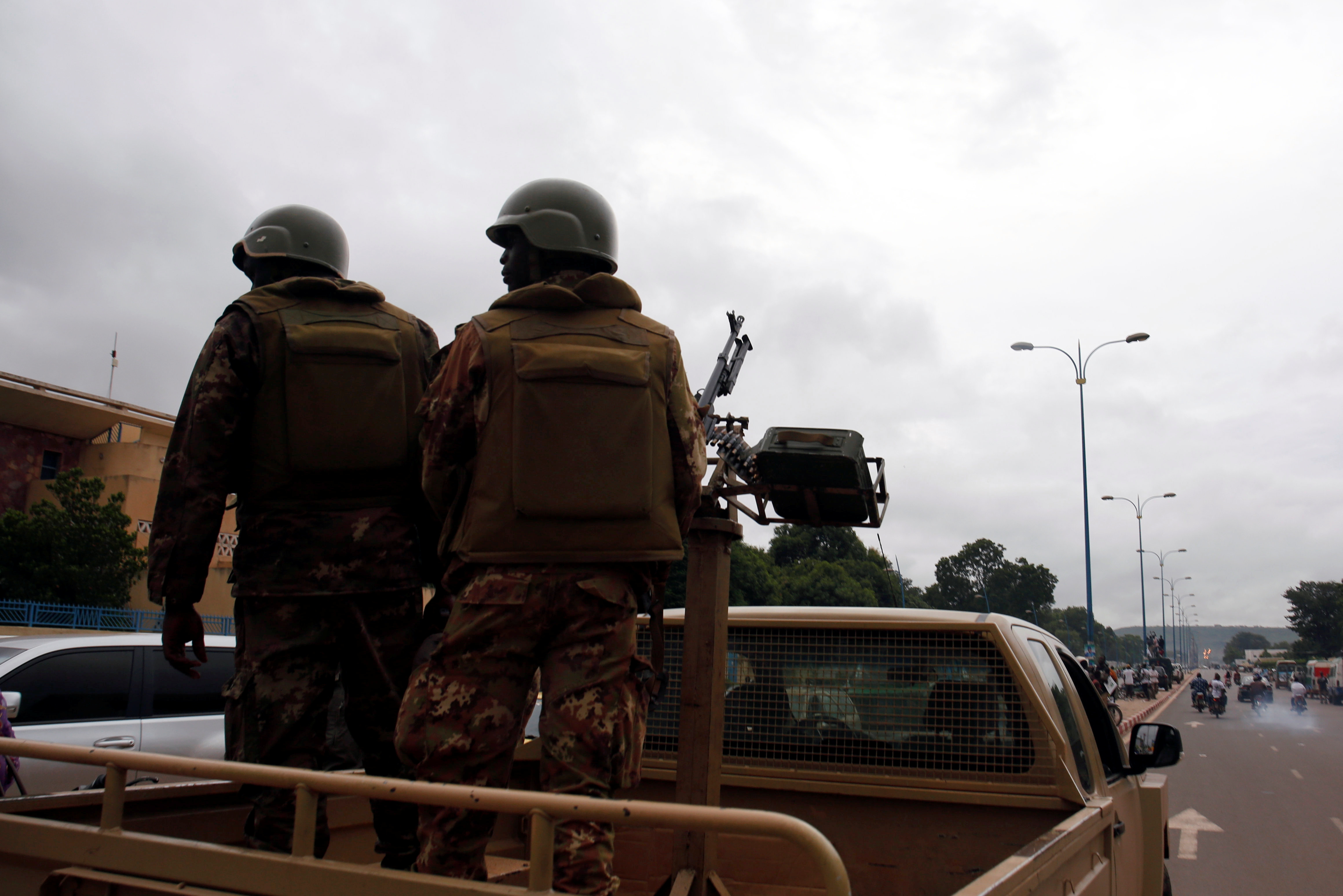 Malian soldiers patrol in Bamako, Mali