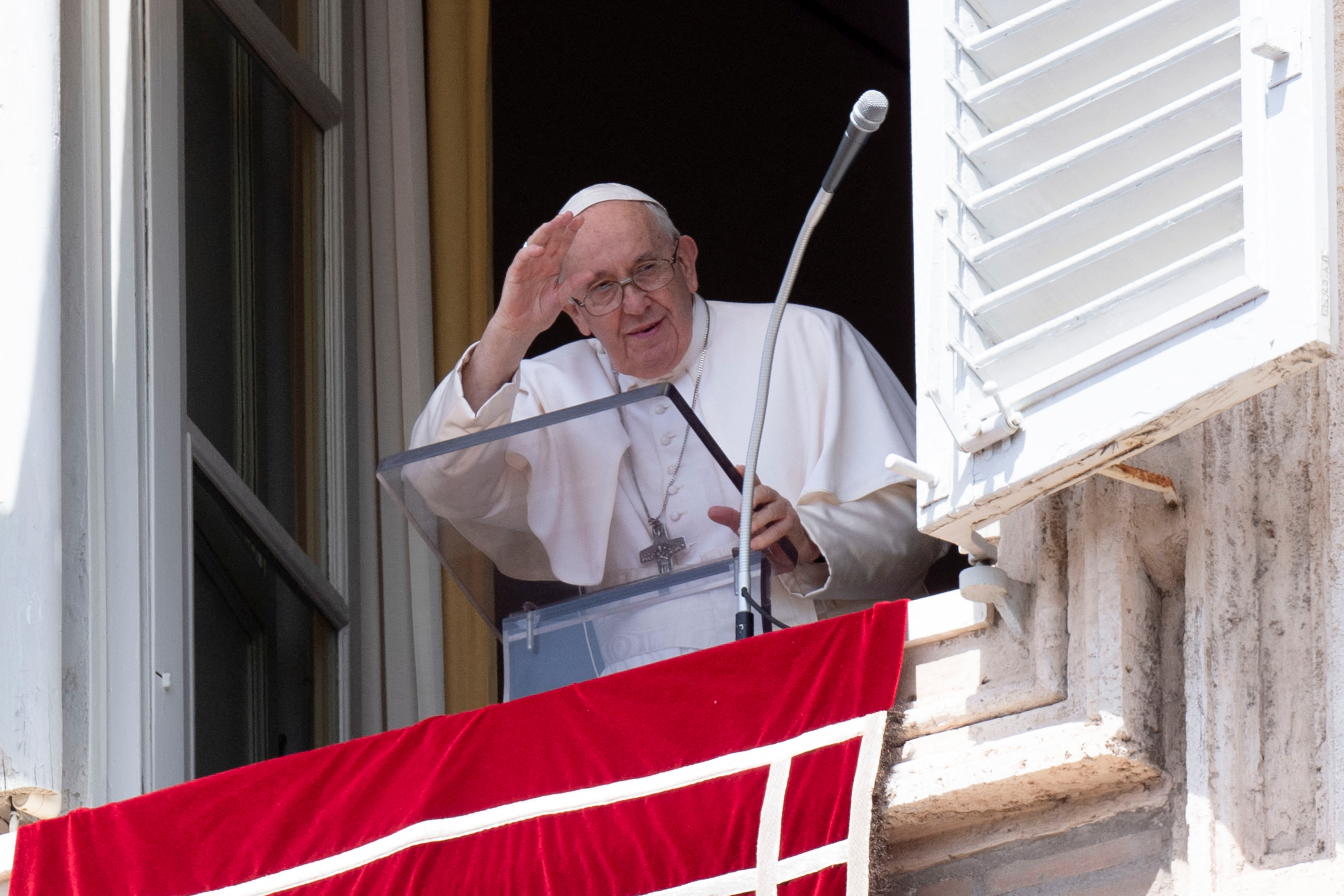 Pope Francis leads Angelus prayer from window at the Vatican
