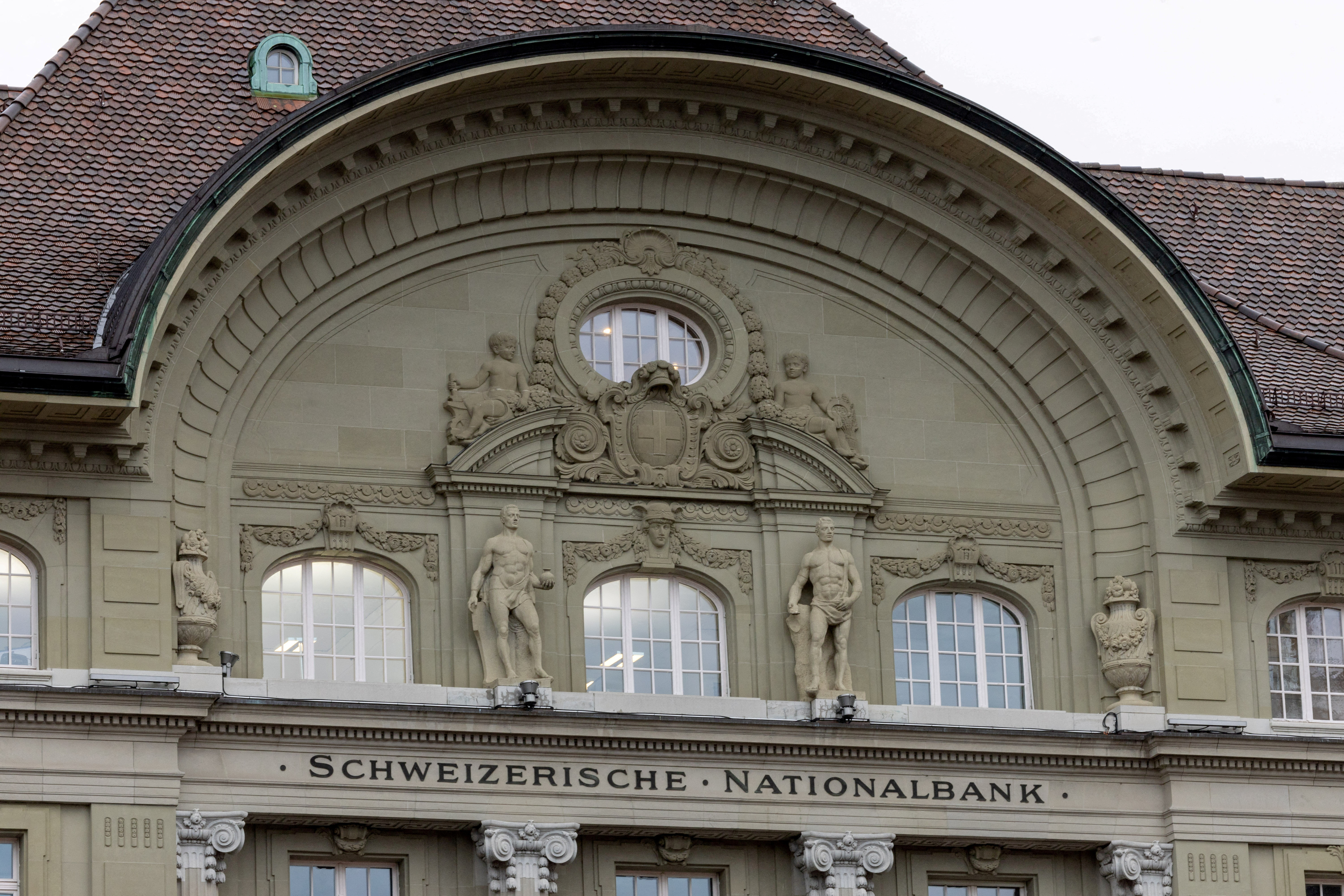 The Swiss National Bank (SNB) is seen before a news conference in Bern