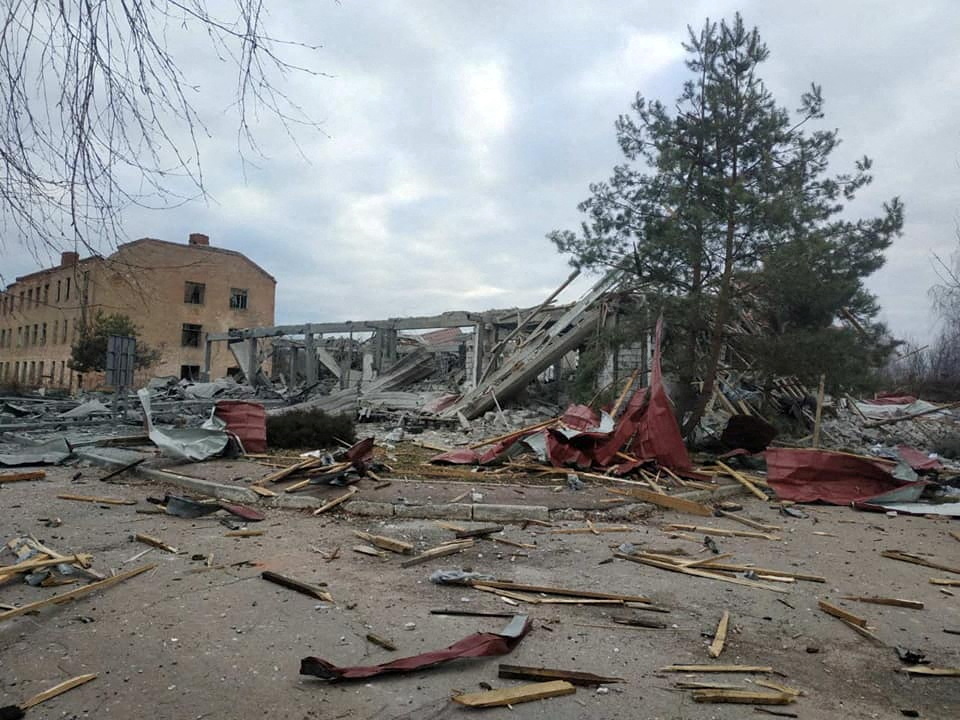 A view shows buildings damaged by shelling in Zhytomyr region