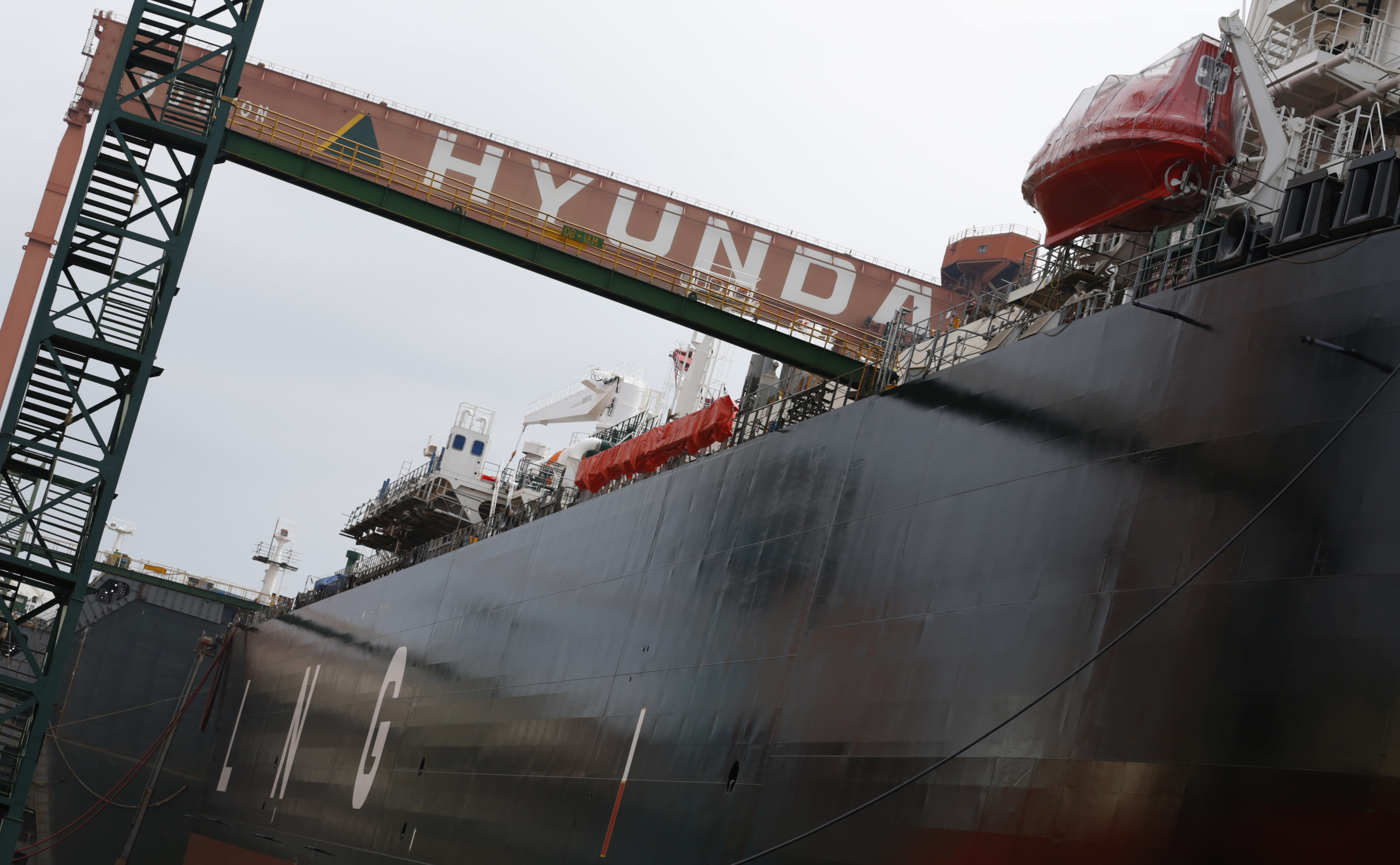 Shipyard of Hyundai Heavy Industries is seen in Ulsan