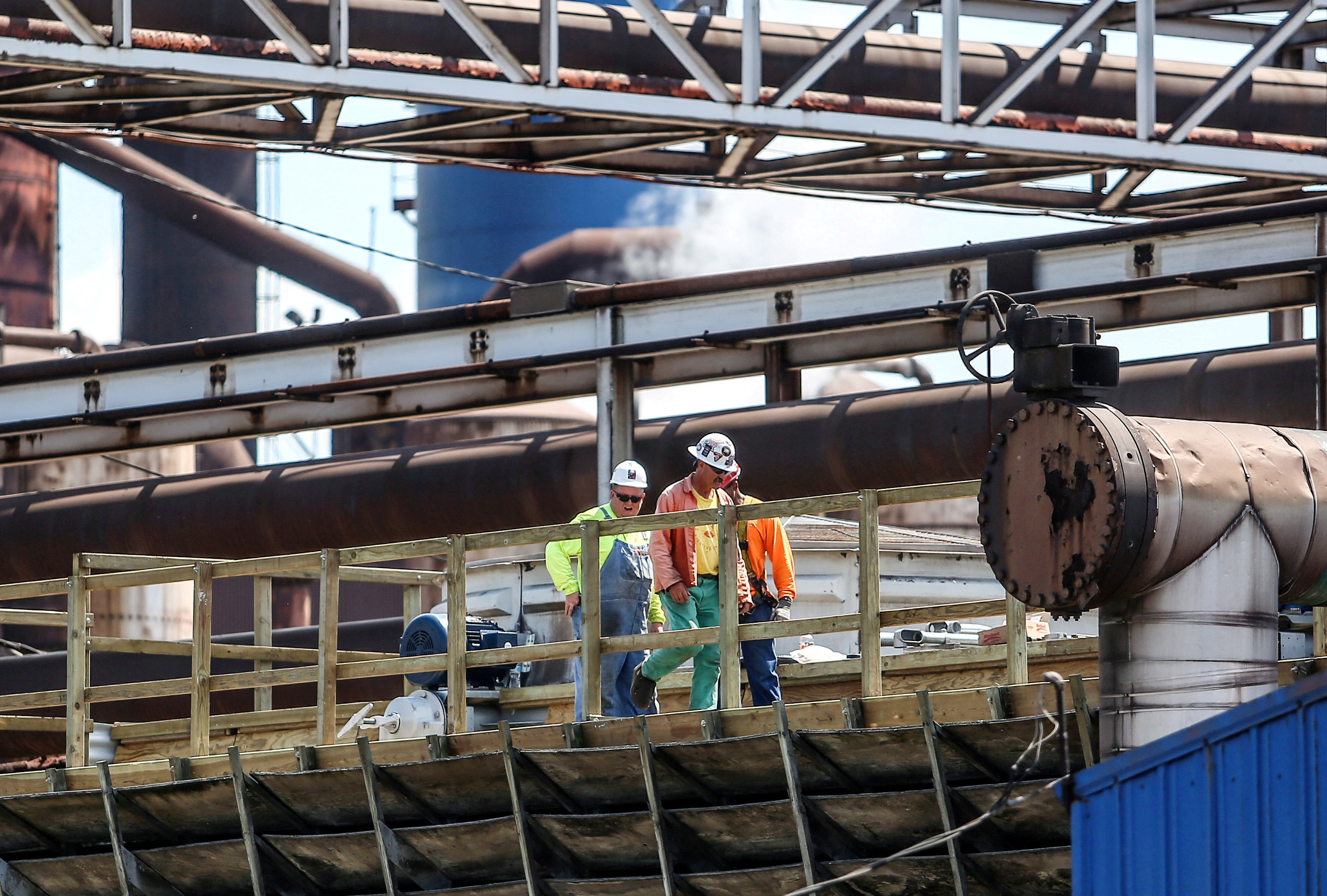 Steel workers at U.S. Steel Granite City Works in Granite City