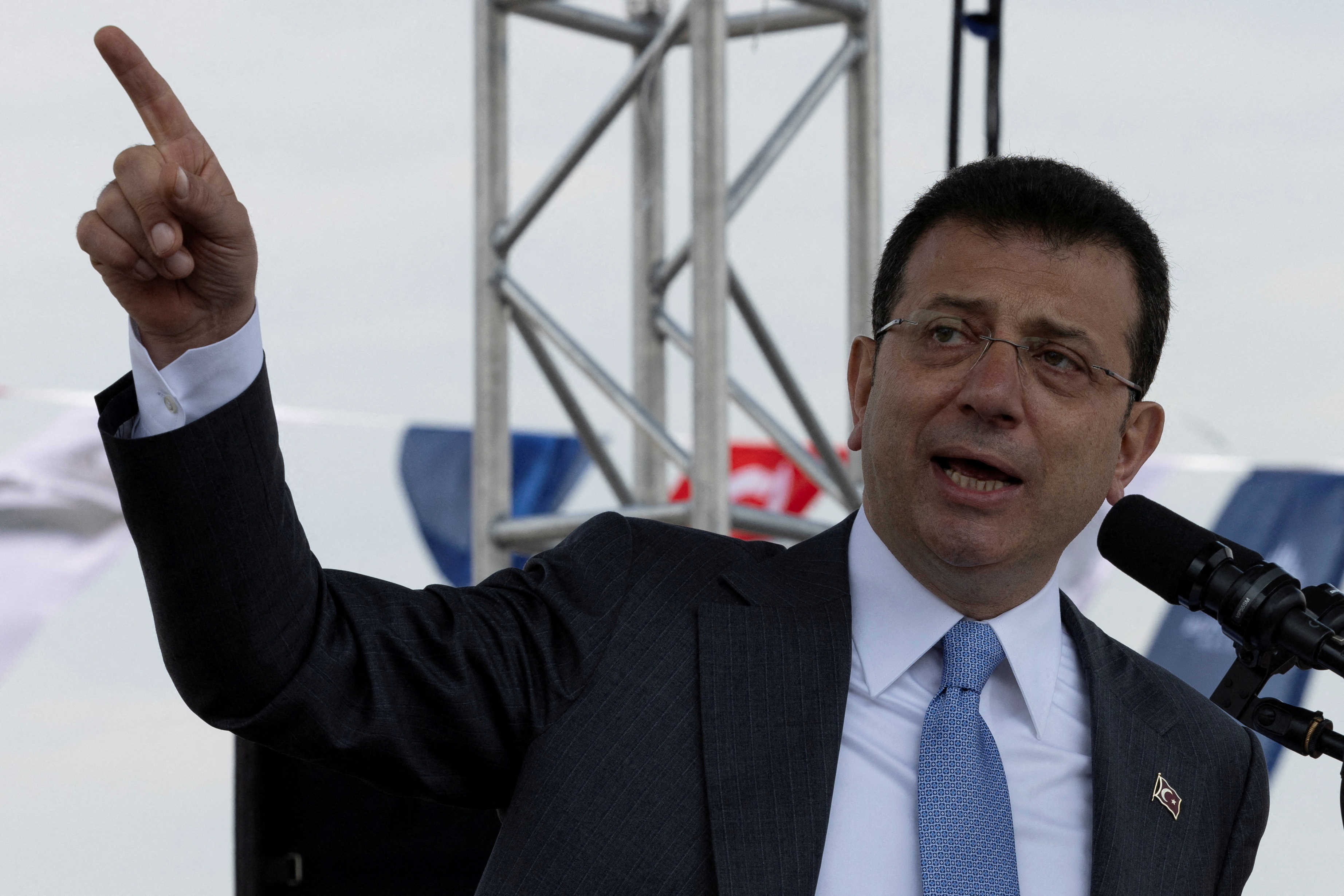 Istanbul's mayor Ekrem Imamoglu attends a campaign event in Istanbul