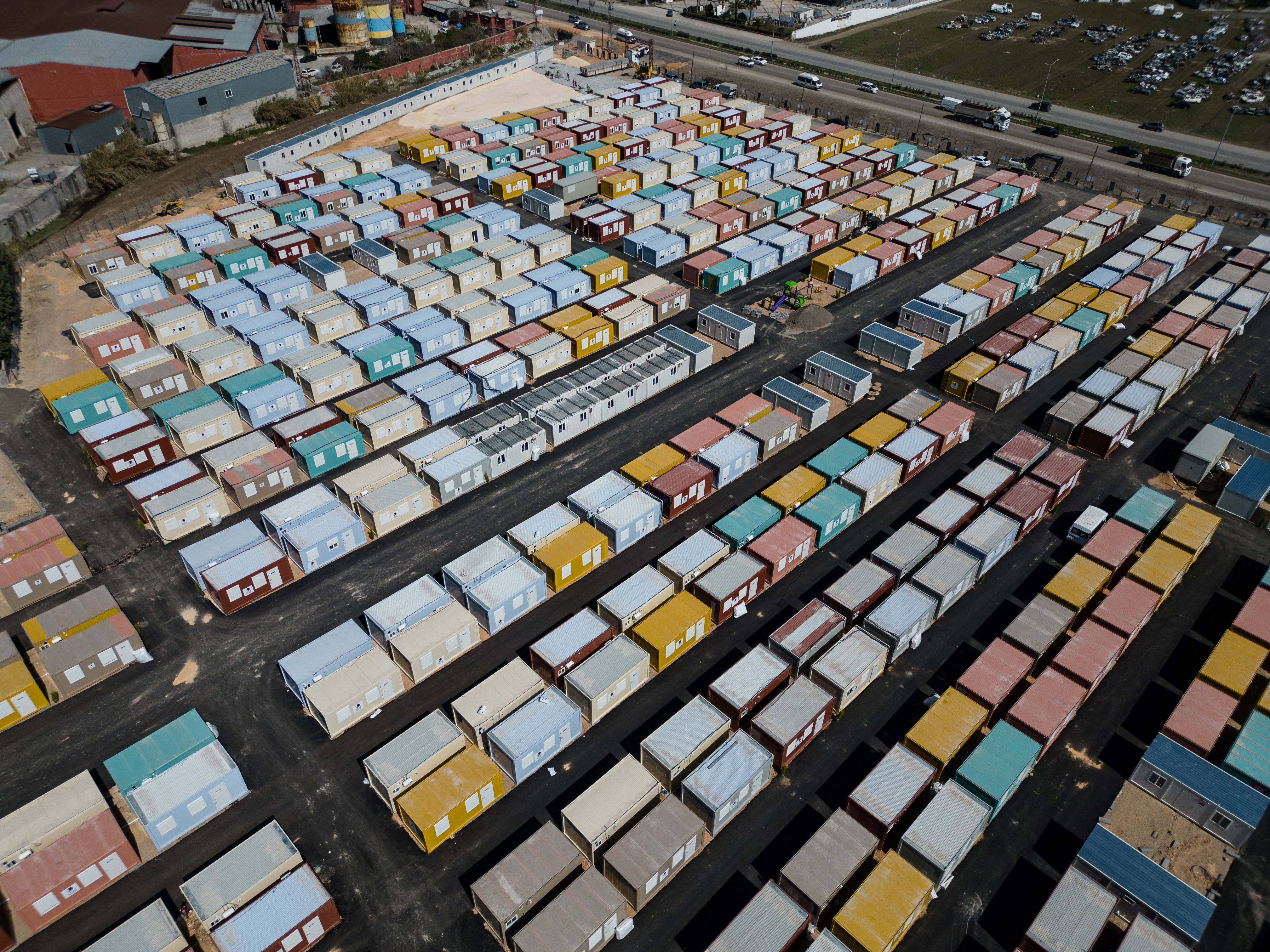 General view of a container camp in Hatay