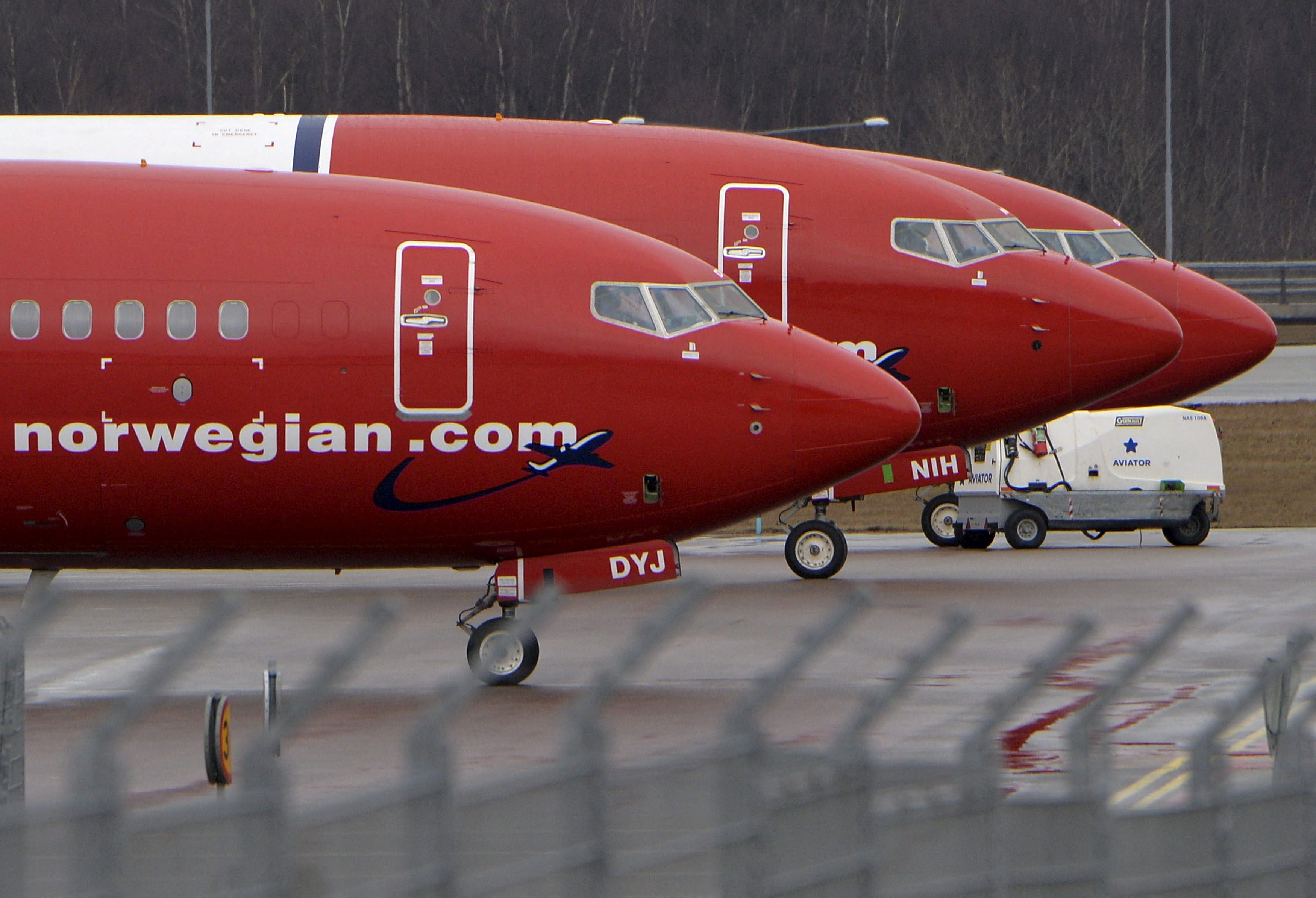 File photo shows Boeing 737-800 aircrafts belonging to budget carrier Norwegian Air at Stockholm Arlanda Airport