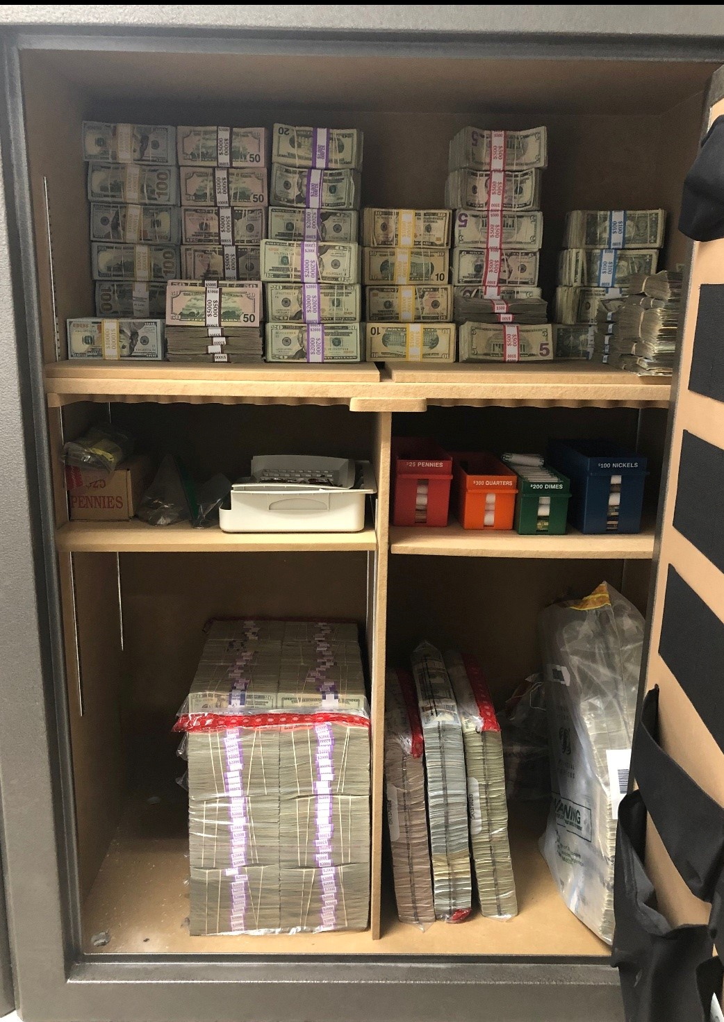 Money from cannabis sales is stored in a safe at a California dispensary before it is picked up and deposited at a bank or credit union