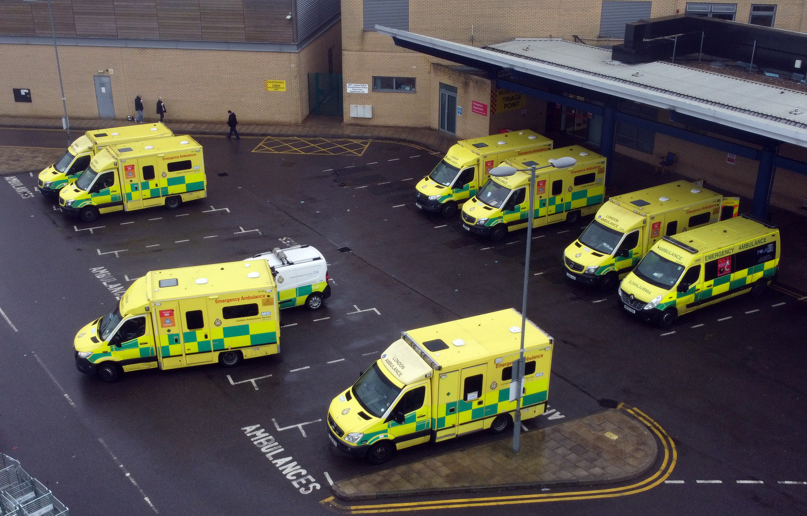 Ambulances parked at Queen's Hopital in London
