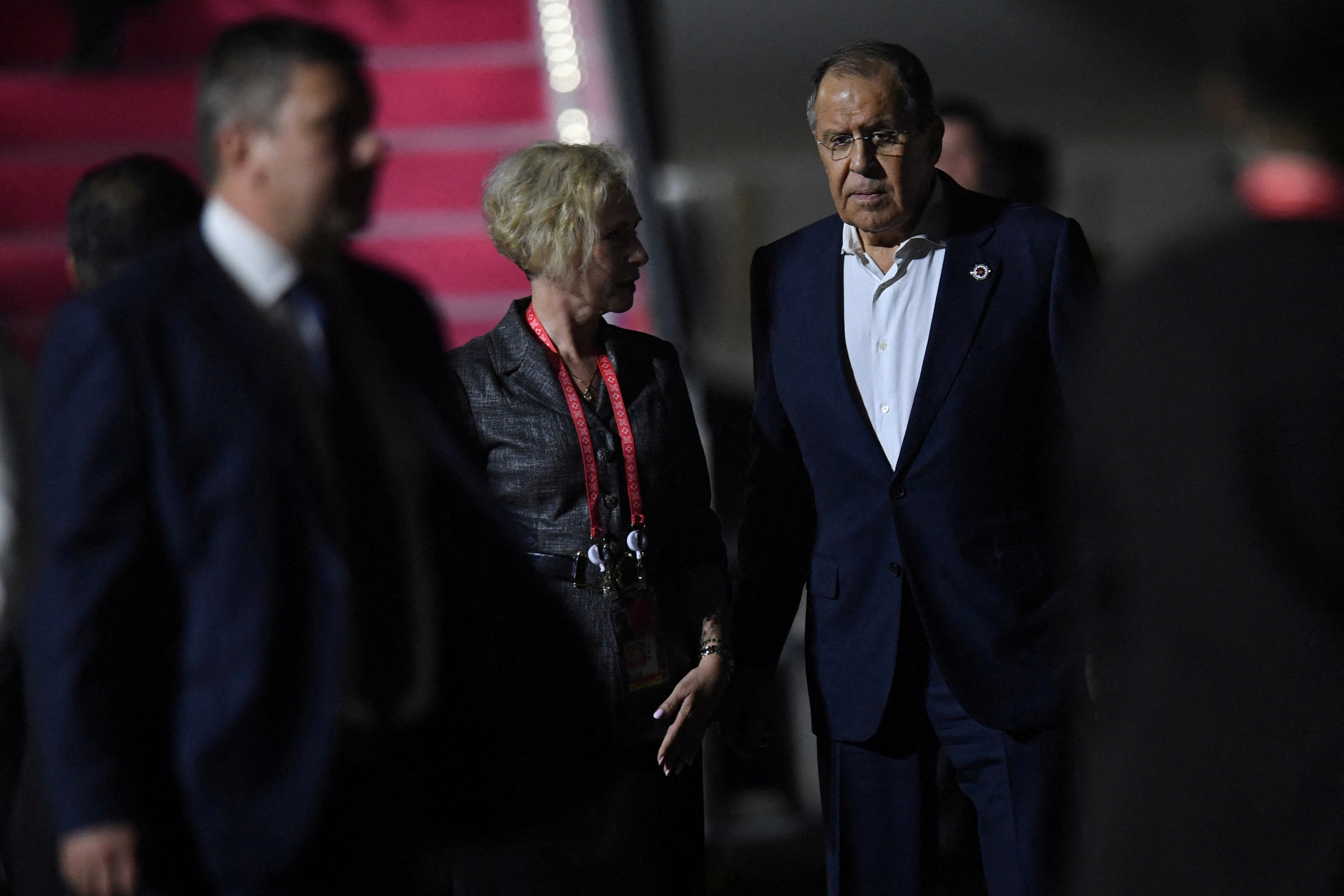 Russian Foreign Minister Sergey Lavrov arrives at Ngurah Rai International airport at Tuban, Badung