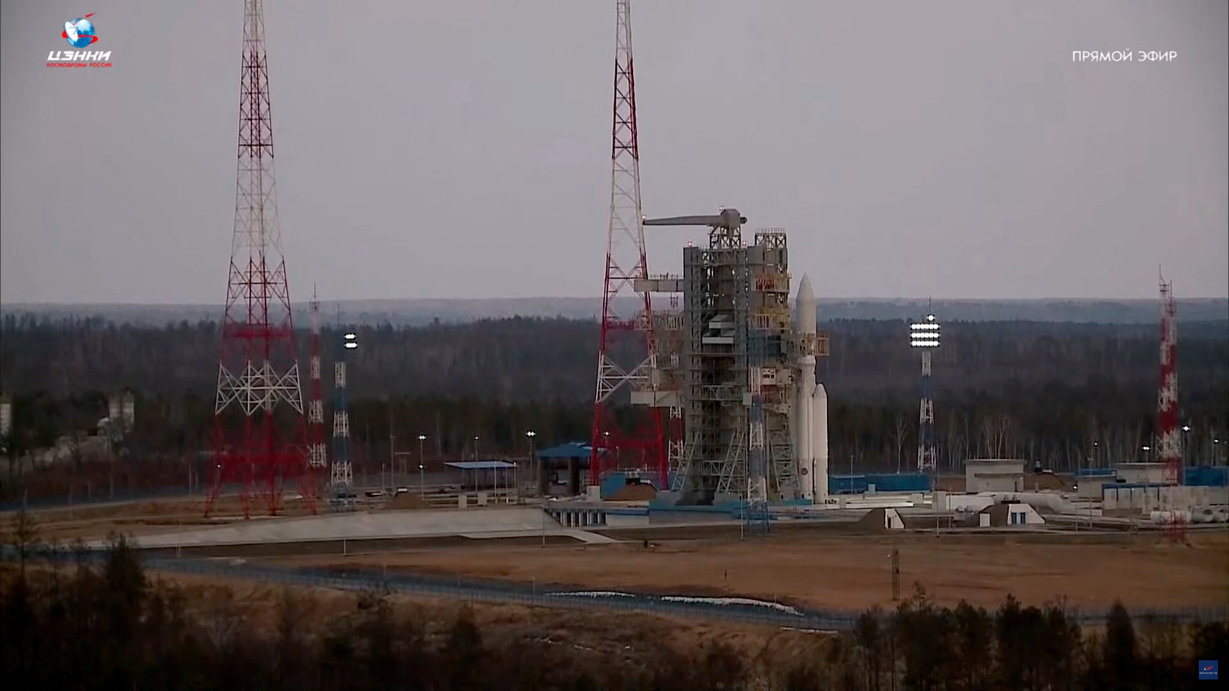 Angara-A5 rocket is seen on its launchpad at the Vostochny Cosmodrome