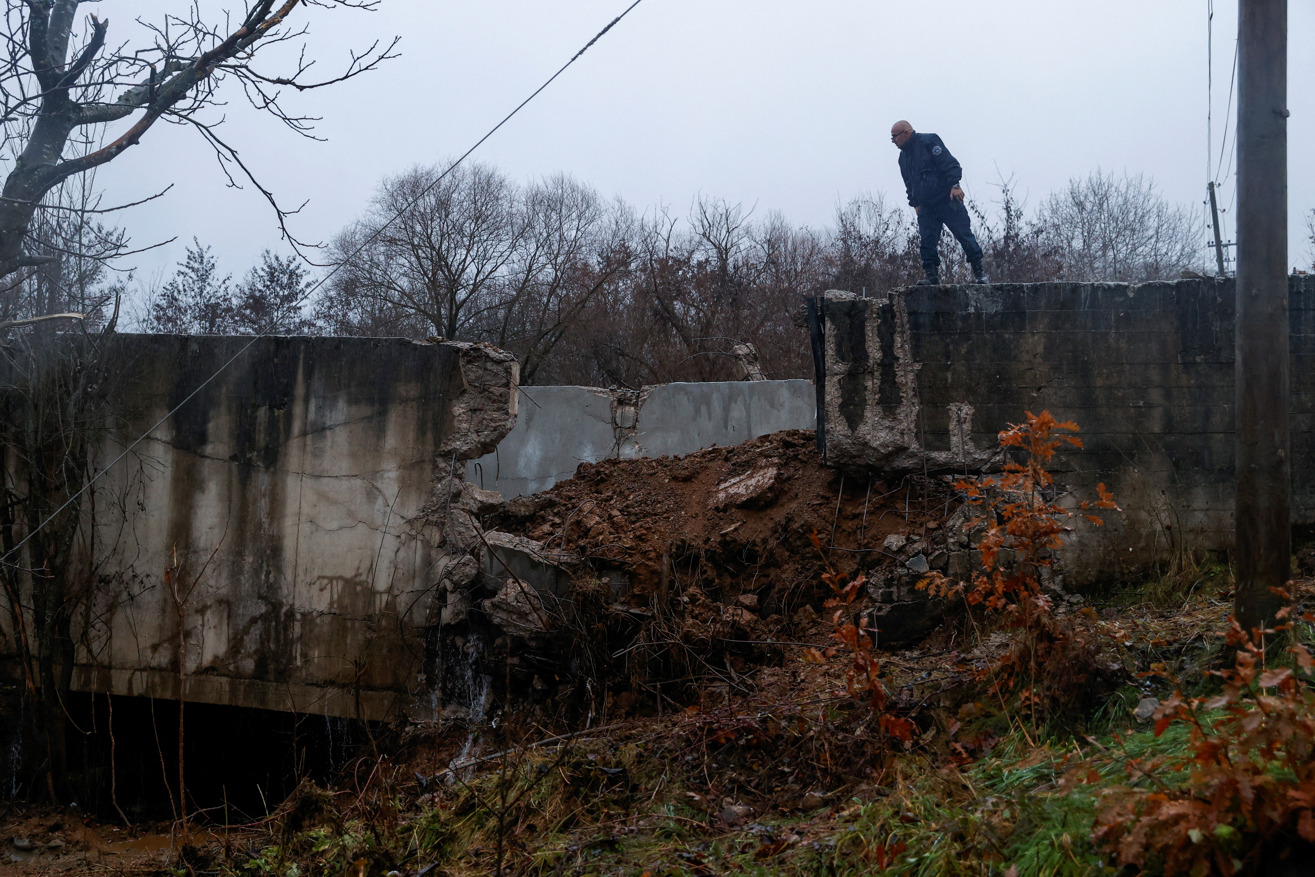 Damaged canal in northern Kosovo supplying water to two coal-fired power plants, in Varage