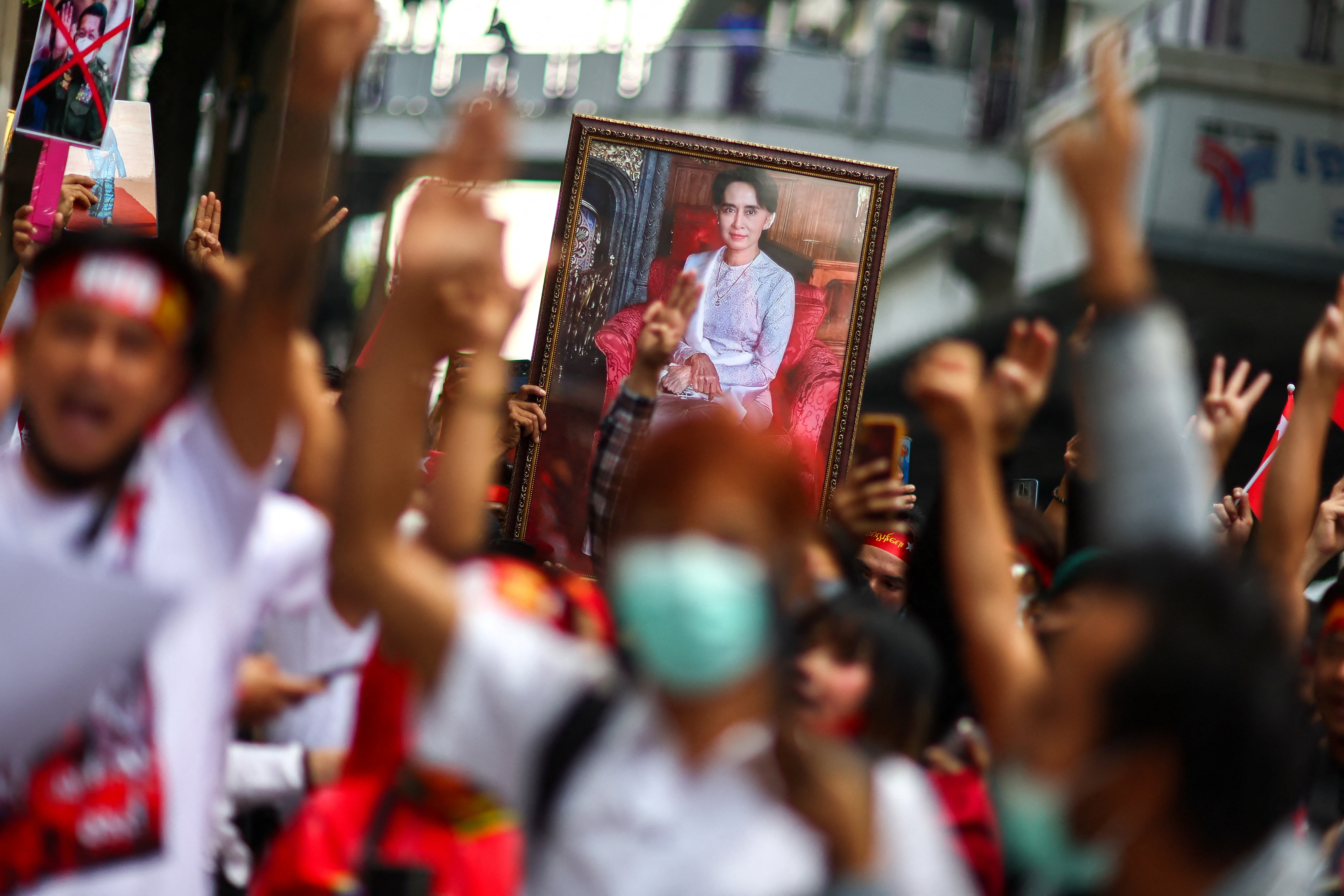 Protest marking the second anniversary of Myanmar's 2021 military coup outside Myanmar Embassy, in Bangkok