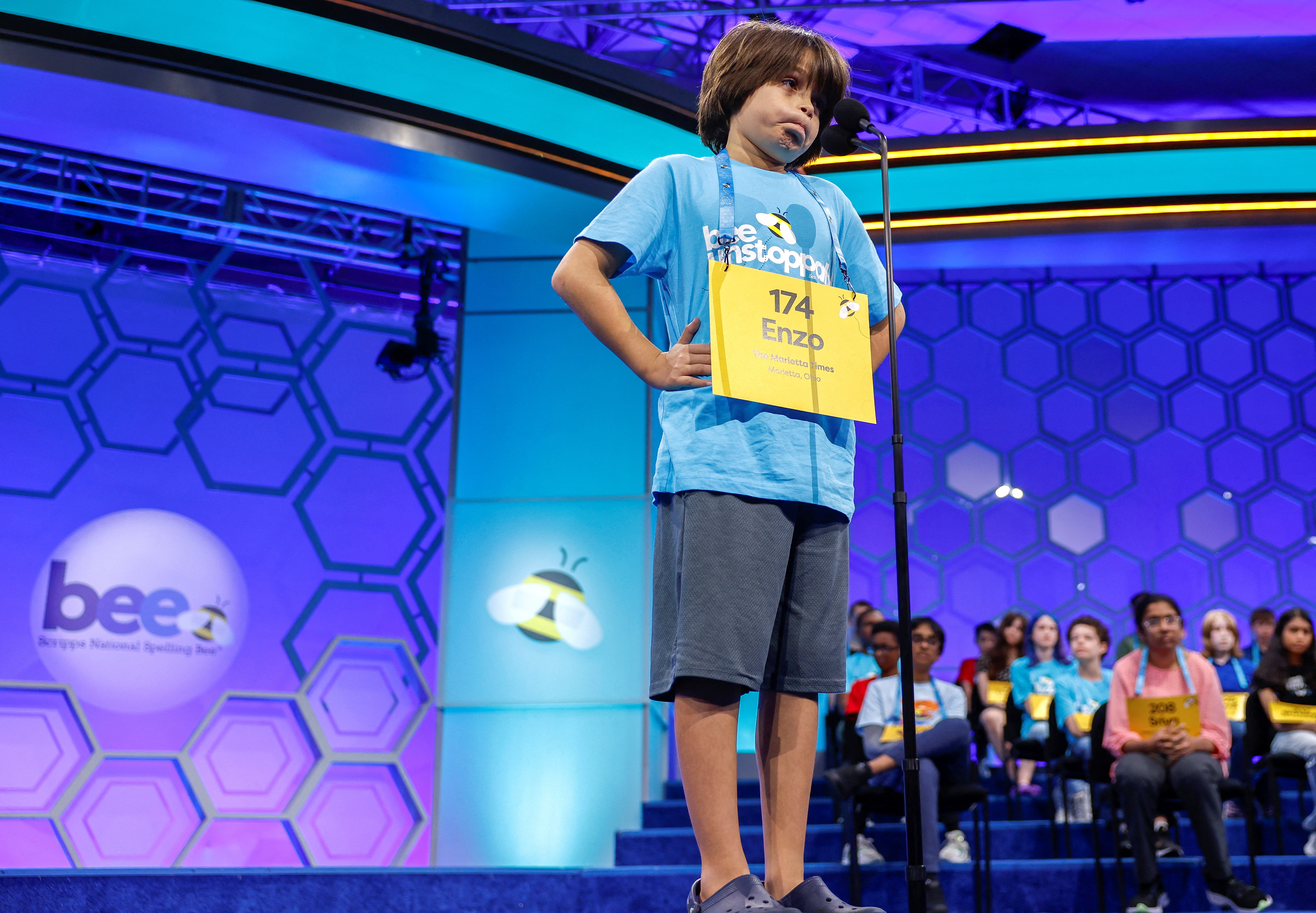 Student spellers compete in the opening rounds of the annual Scripps National Spelling Bee in Maryland