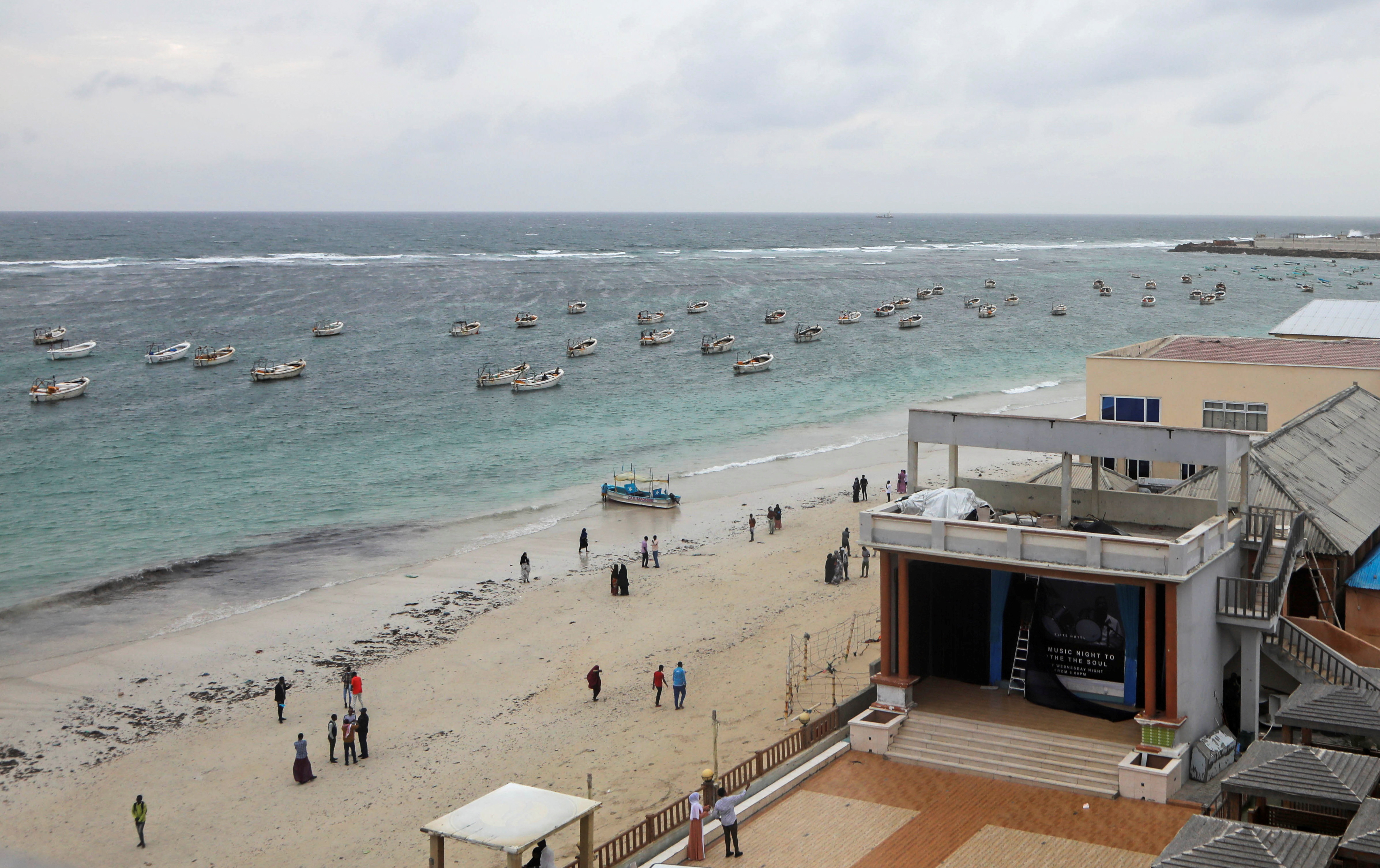 A general view of people on the Liido beach near the Indian Ocean off Mogadishu