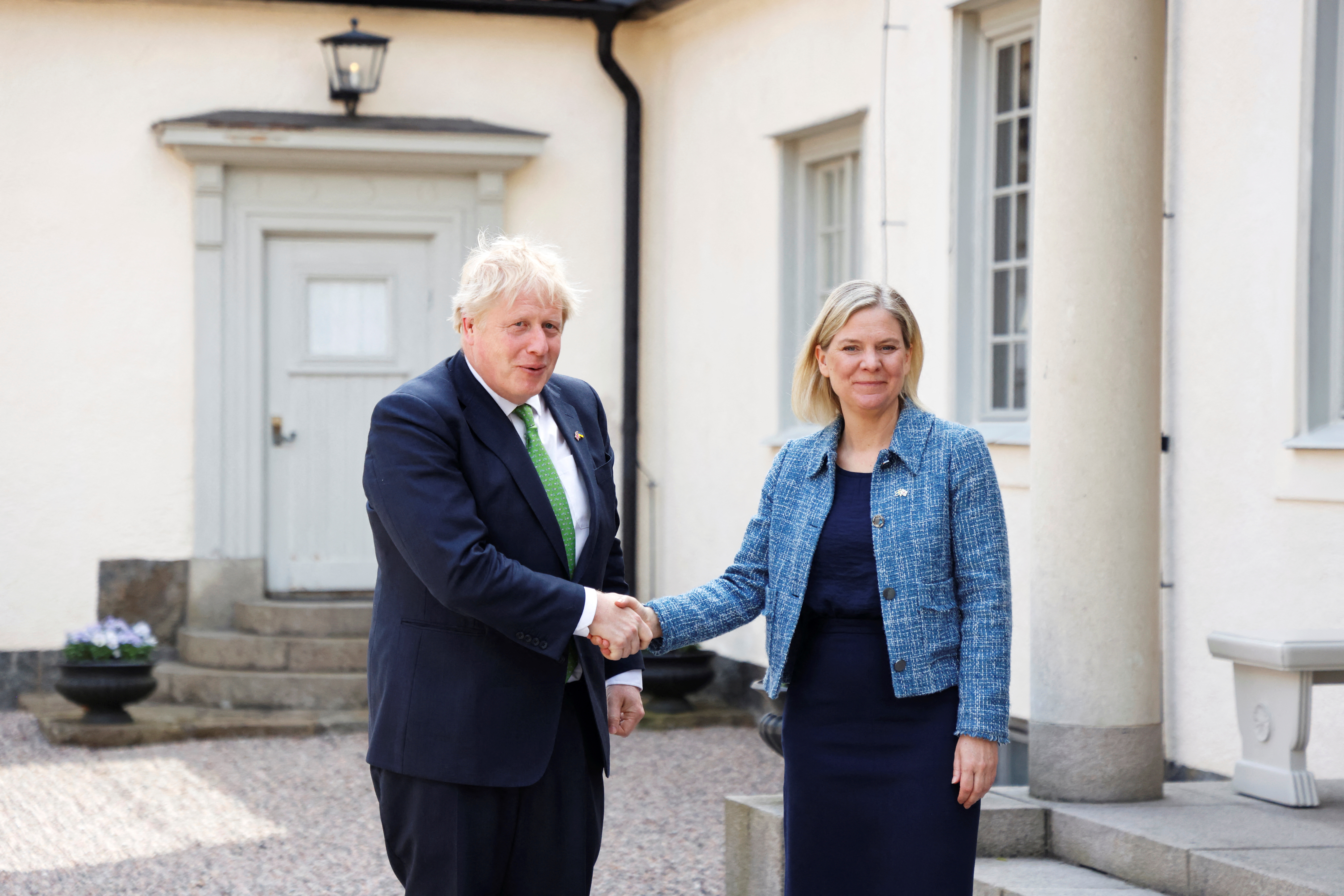 British Prime Minister Boris Johnson and Sweden's Prime Minister Magdalena Andersson meet in Harpsund