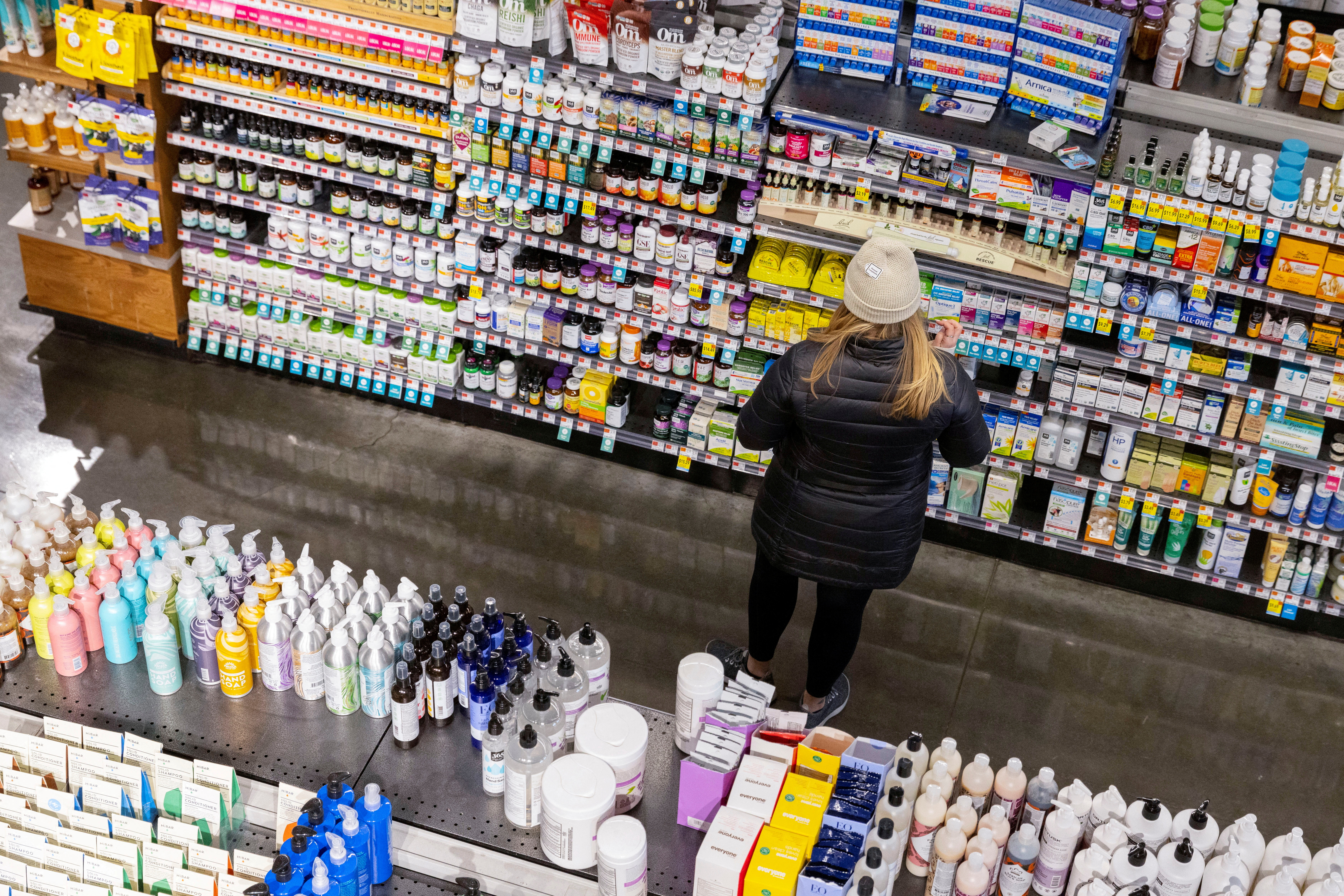 A person shops in a supermarket in Manhattan, New York City