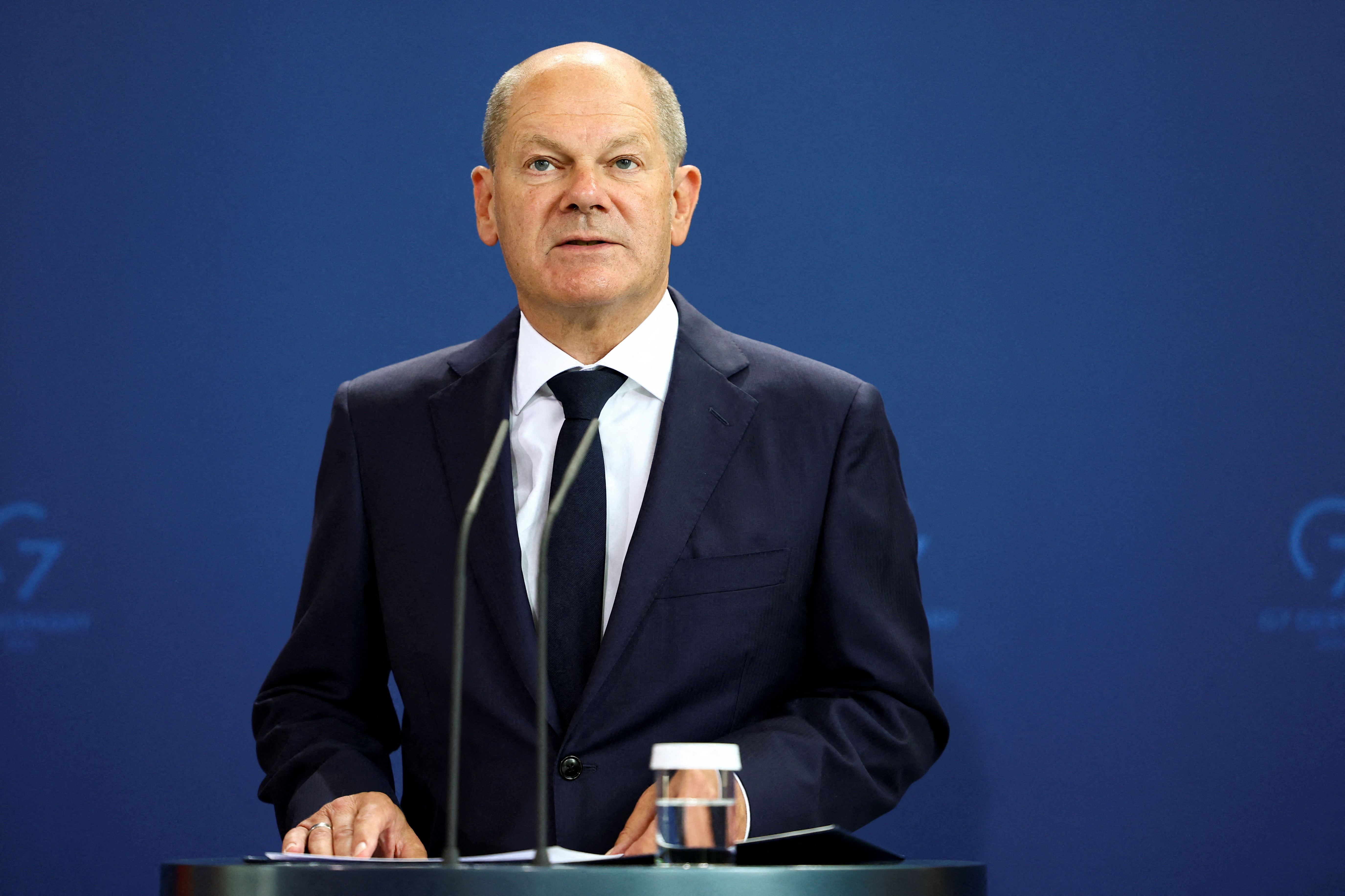 German Chancellor Scholz gives a press statement about the gas levy at the Chancellery, in Berlin