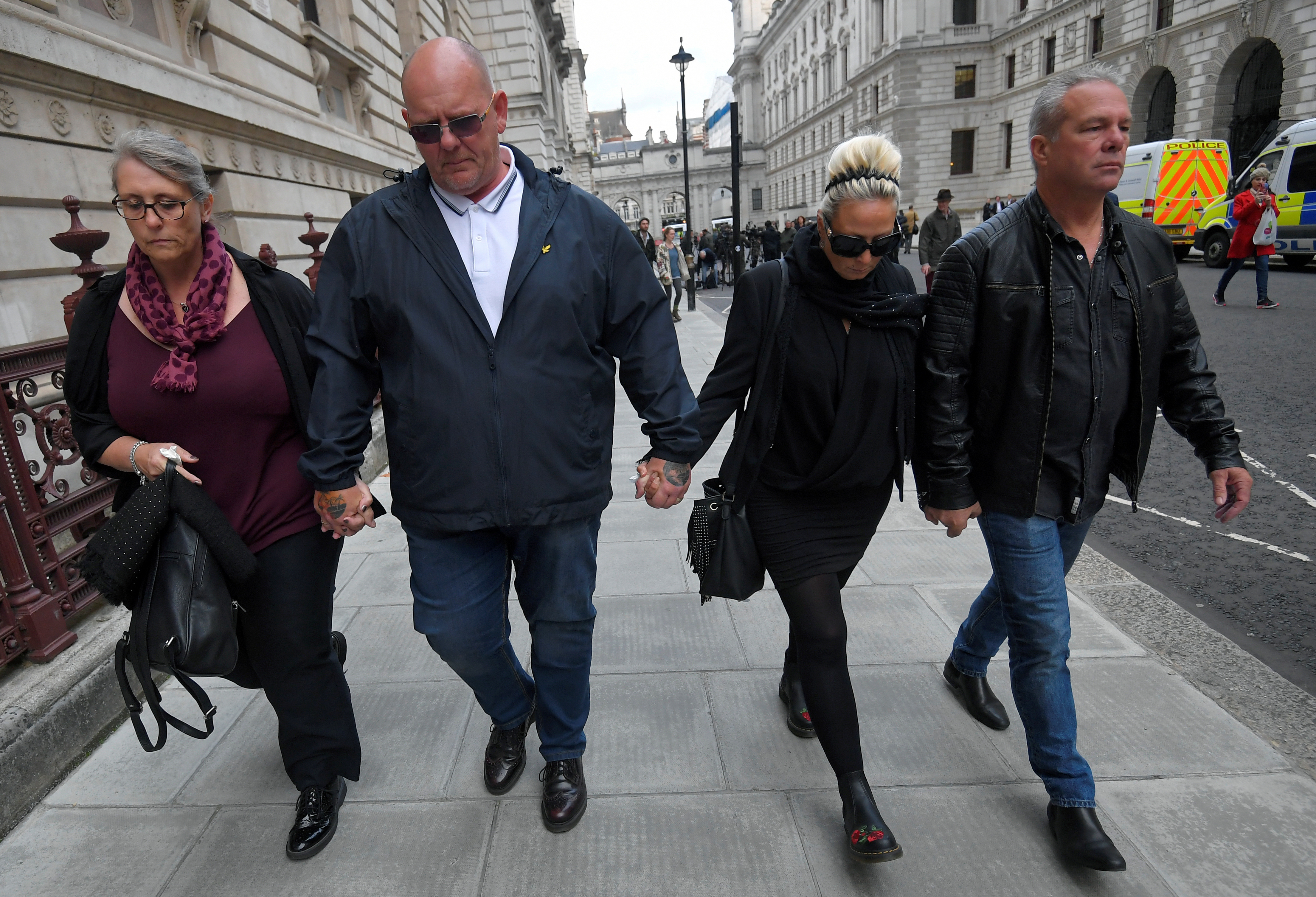 Tim Dunn and Charlotte Charles, parents of Harry Dunn, leave the Foreign and Commonwealth office in London