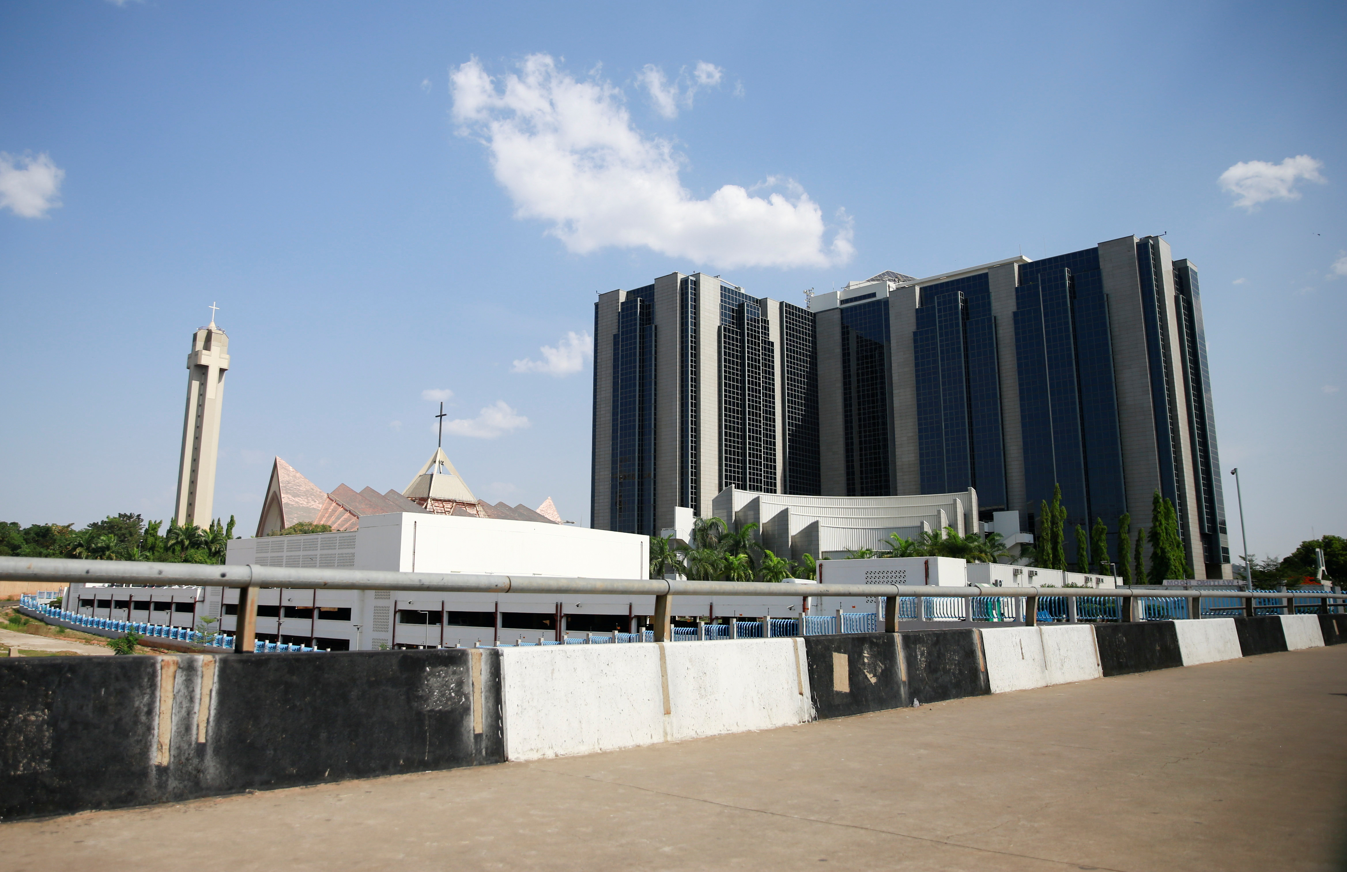 A view of Central Bank of Nigeria headquaters next to National Ecumenical Centre in Abuja