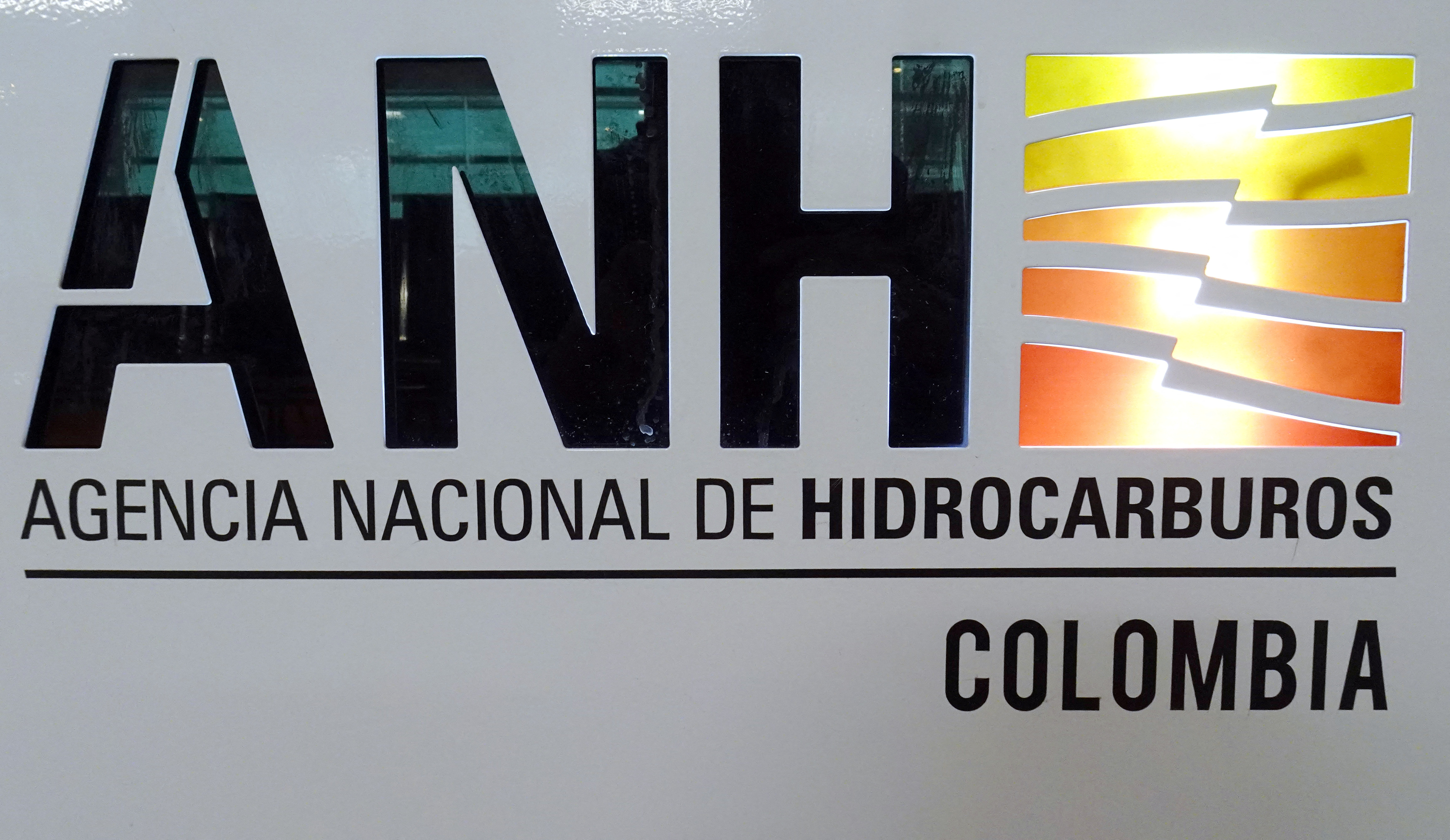 Logo of Colombia's National Hydrocarbons Agency (ANH), is seen in Bogota