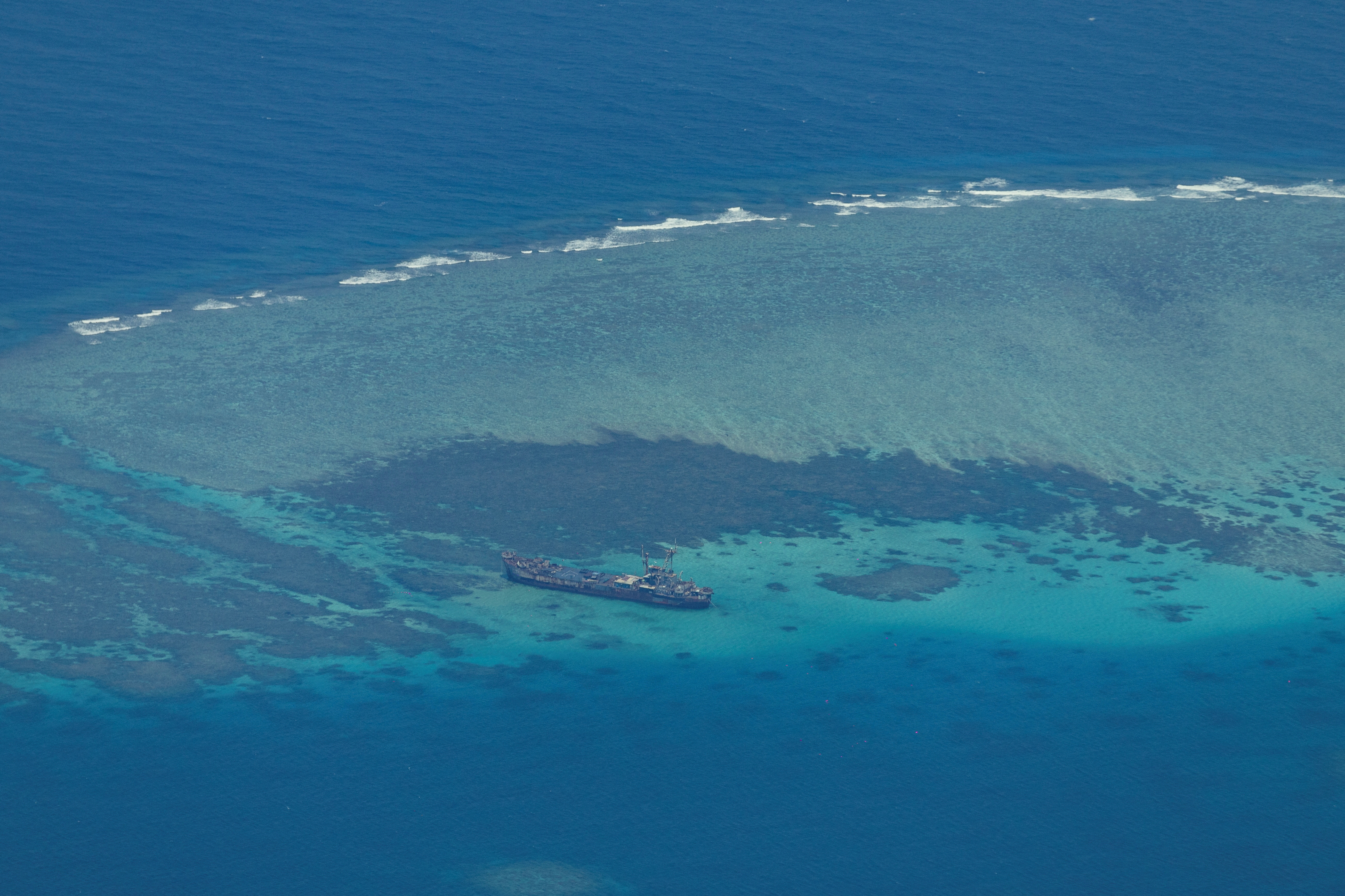 Aerial view of the contested Second Thomas Shoal in the South China Sea