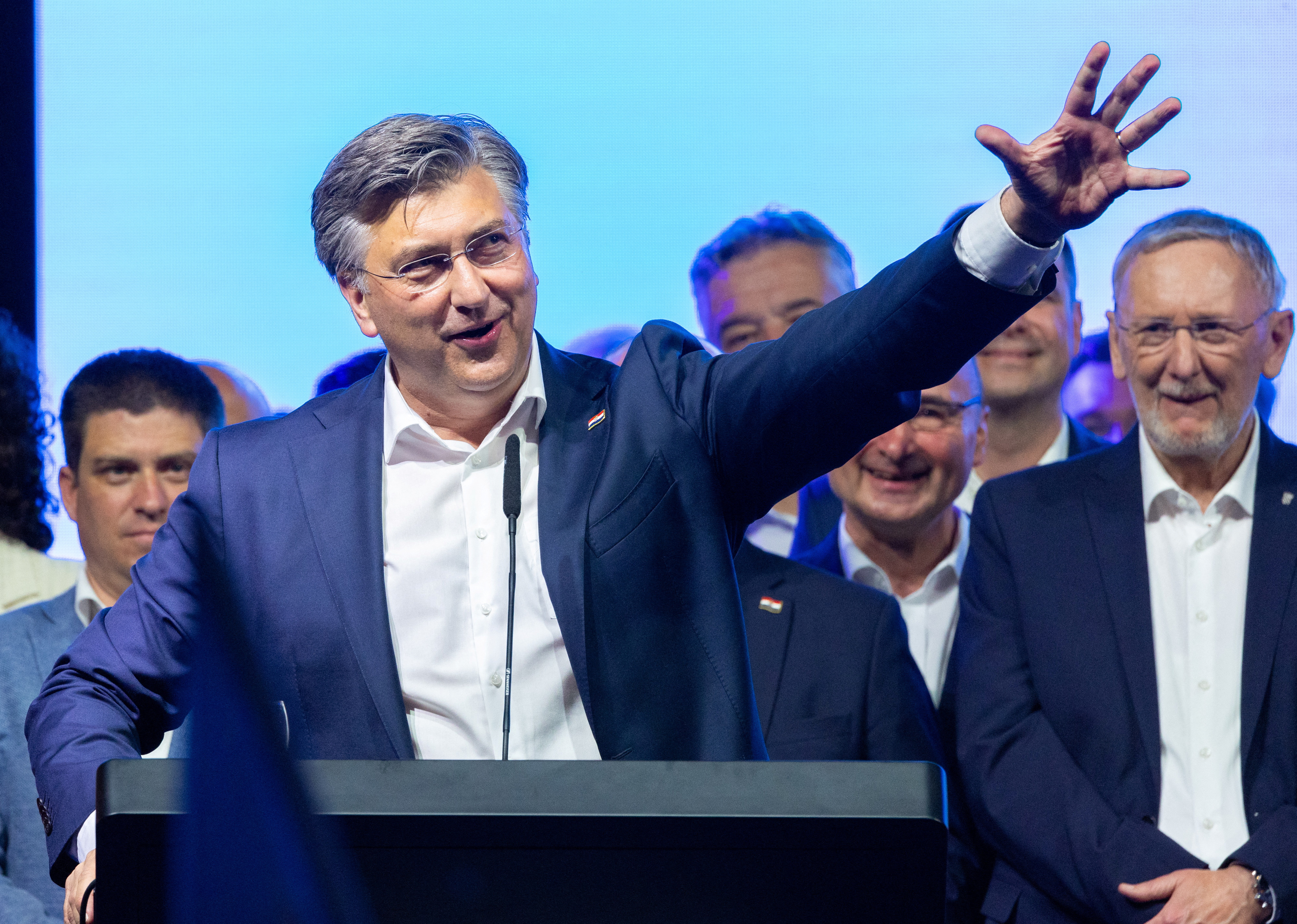 Croatian Prime Minister and Croatian Democratic Union (HDZ) party chief Andrej Plenkovic attends an election rally in Zagreb