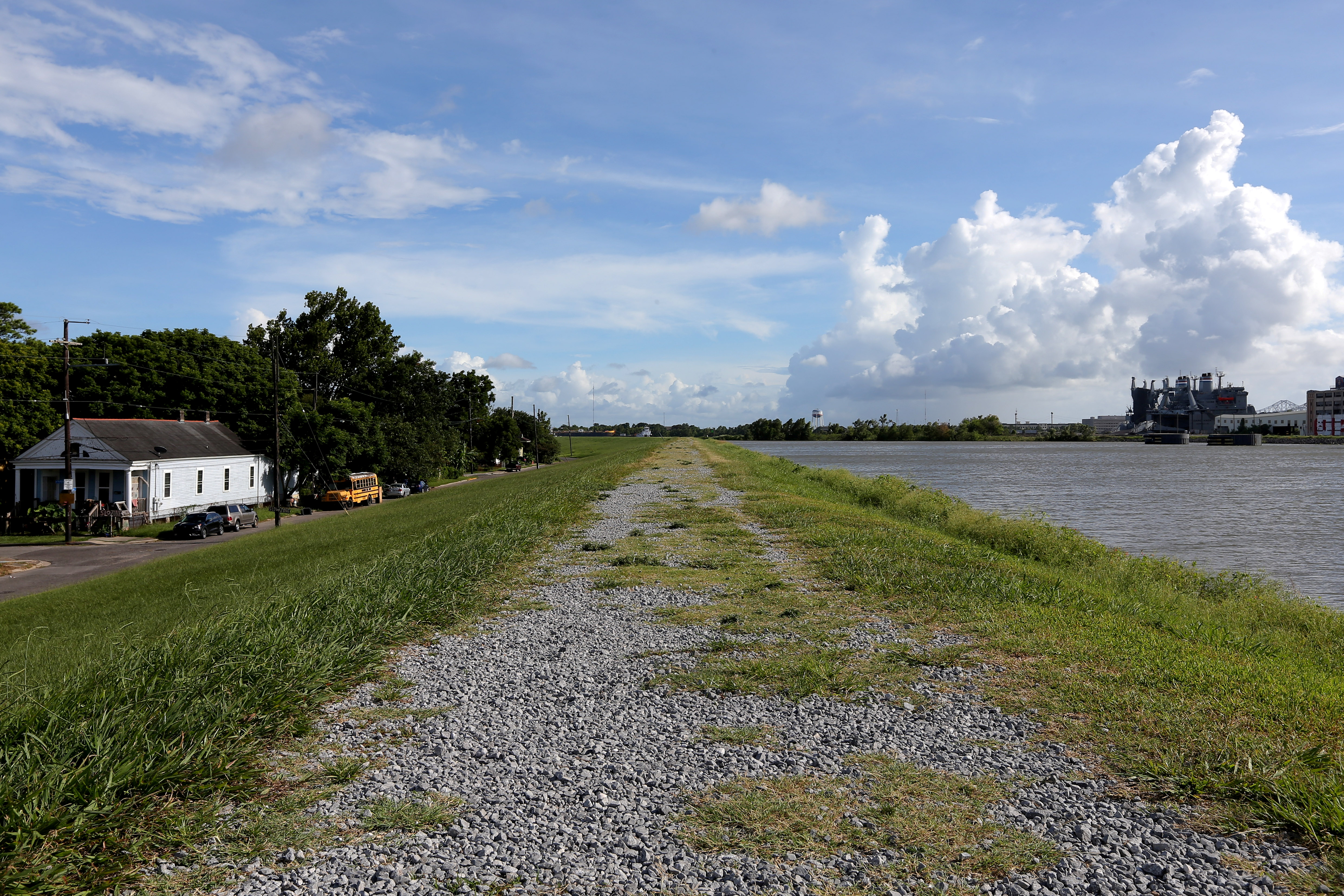 A view from the top of the levee that protects the Ninth Ward from the Industrial Canal is pictured as Tropical Storm Barry approaches land in New Orleans