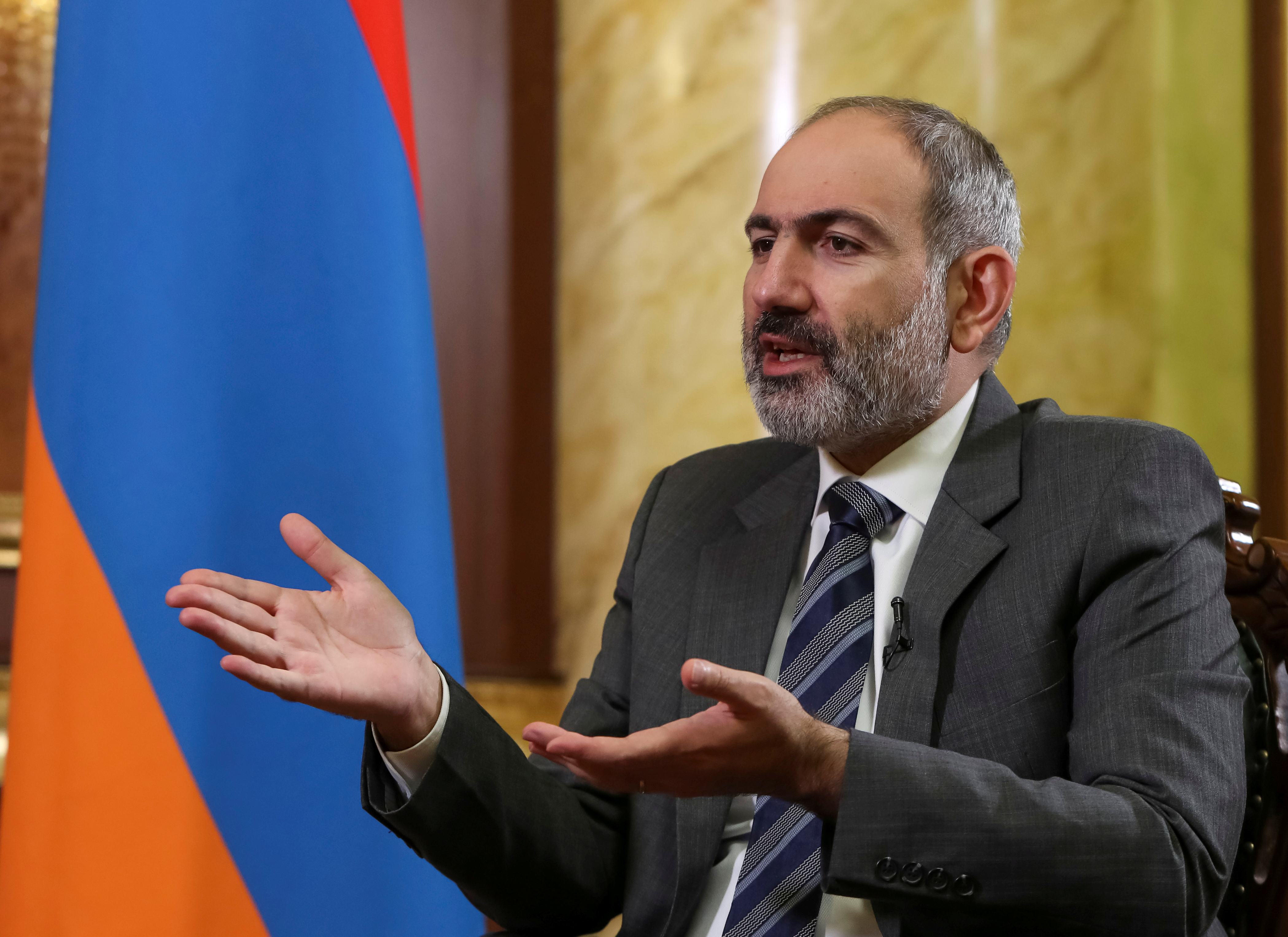 Armenian Prime Minister Nikol Pashinyan is pictured during an interview with Reuters in Yerevan