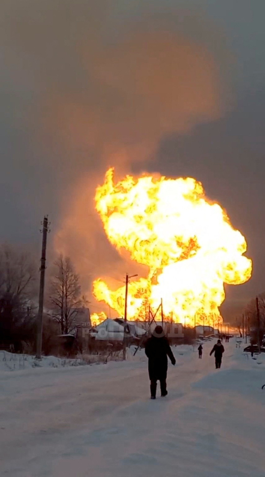 A view shows blaze from a ruptured gas pipeline in the Chuvash Republic