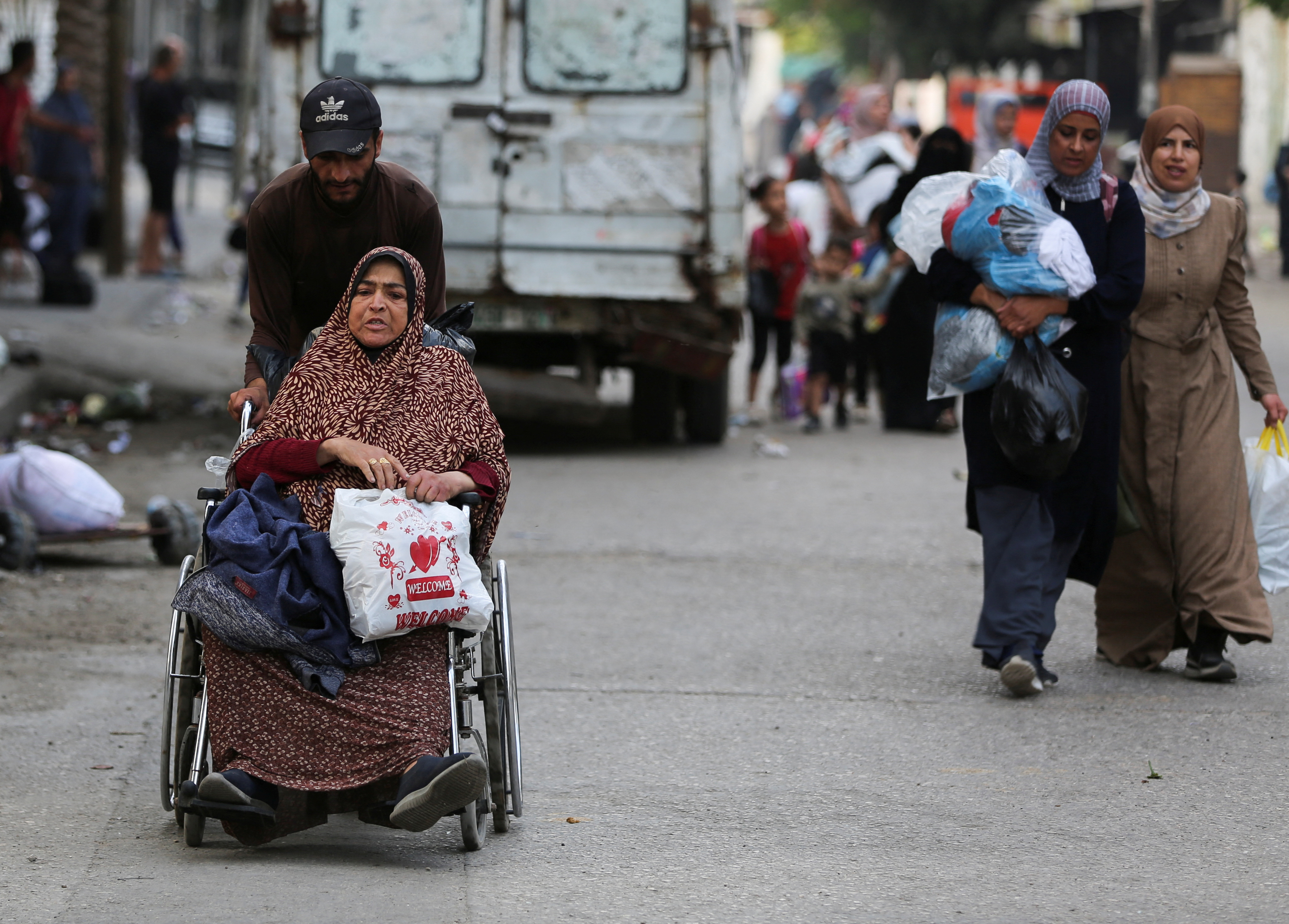 Palestinians flee Rafah due to an Israeli military operation, in Rafah, in the southern Gaza Strip