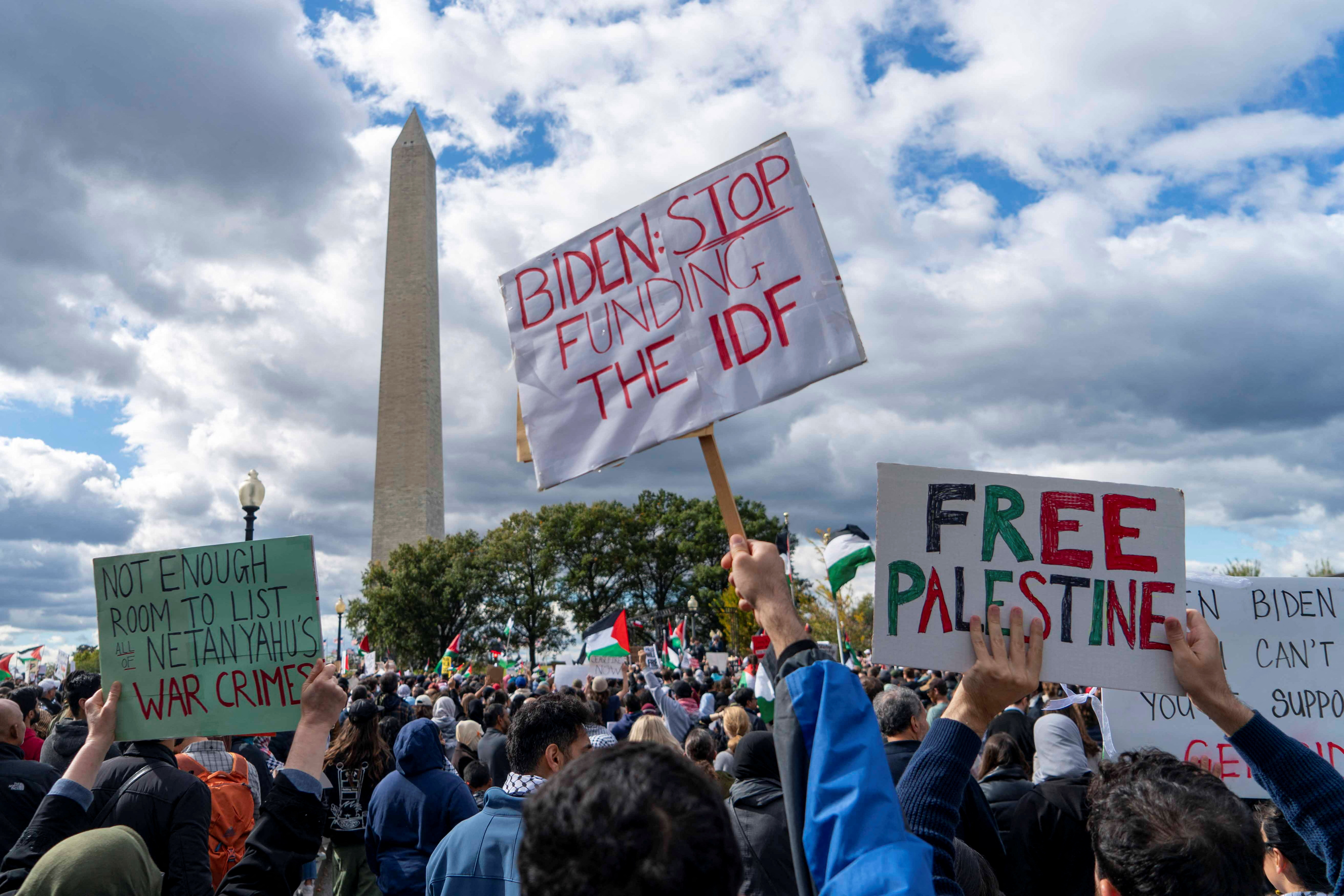 American Muslims for Palestine rally marches down Constituton Avenue in Washington