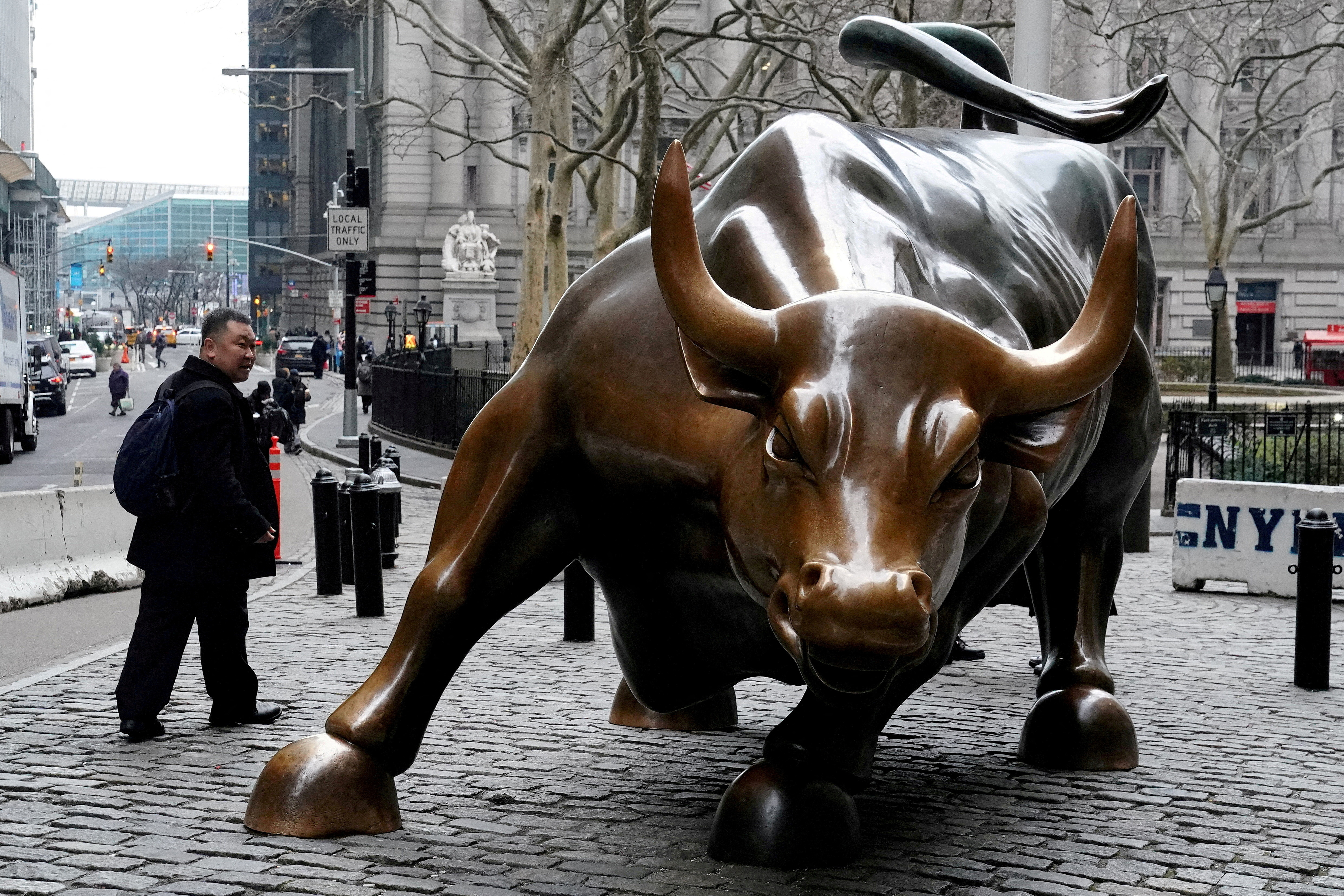 The Charging Bull or Wall Street Bull is pictured in the Manhattan borough of New York City
