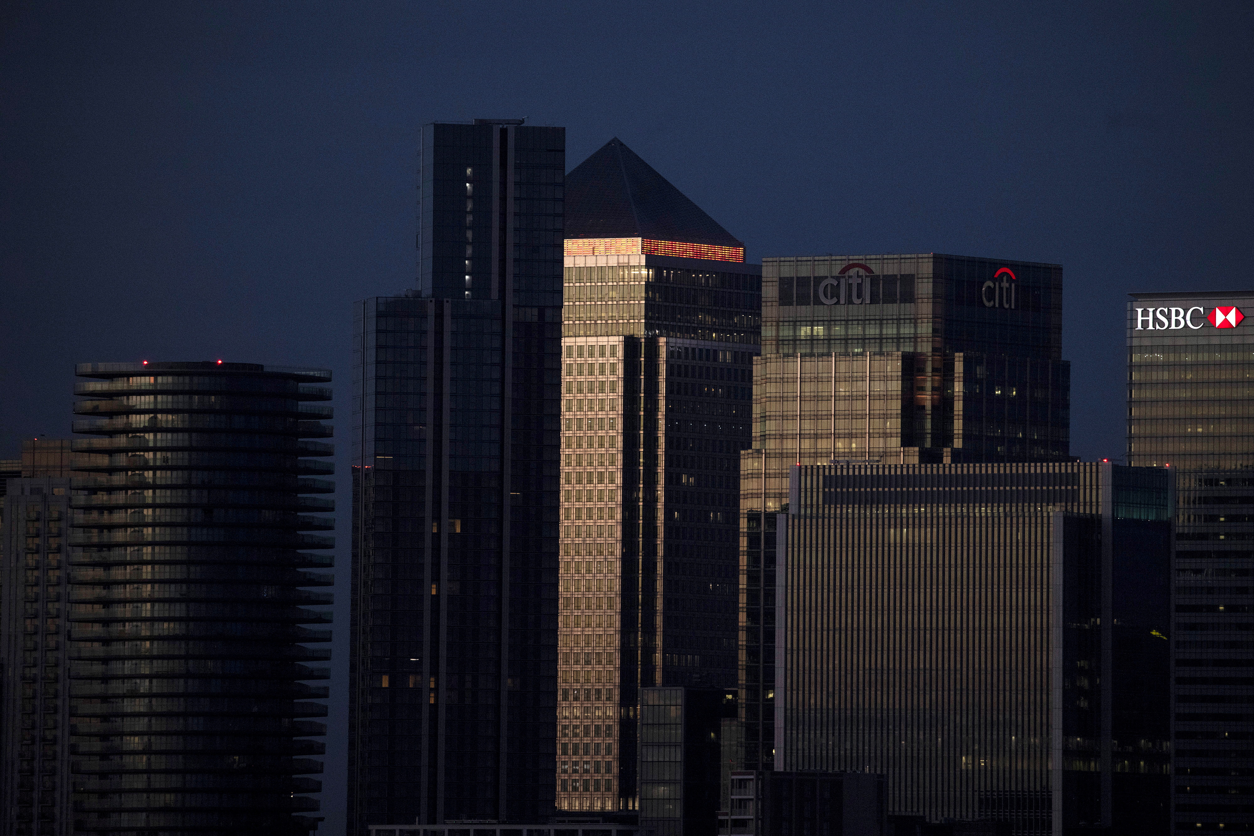 Canary Wharf stands in London