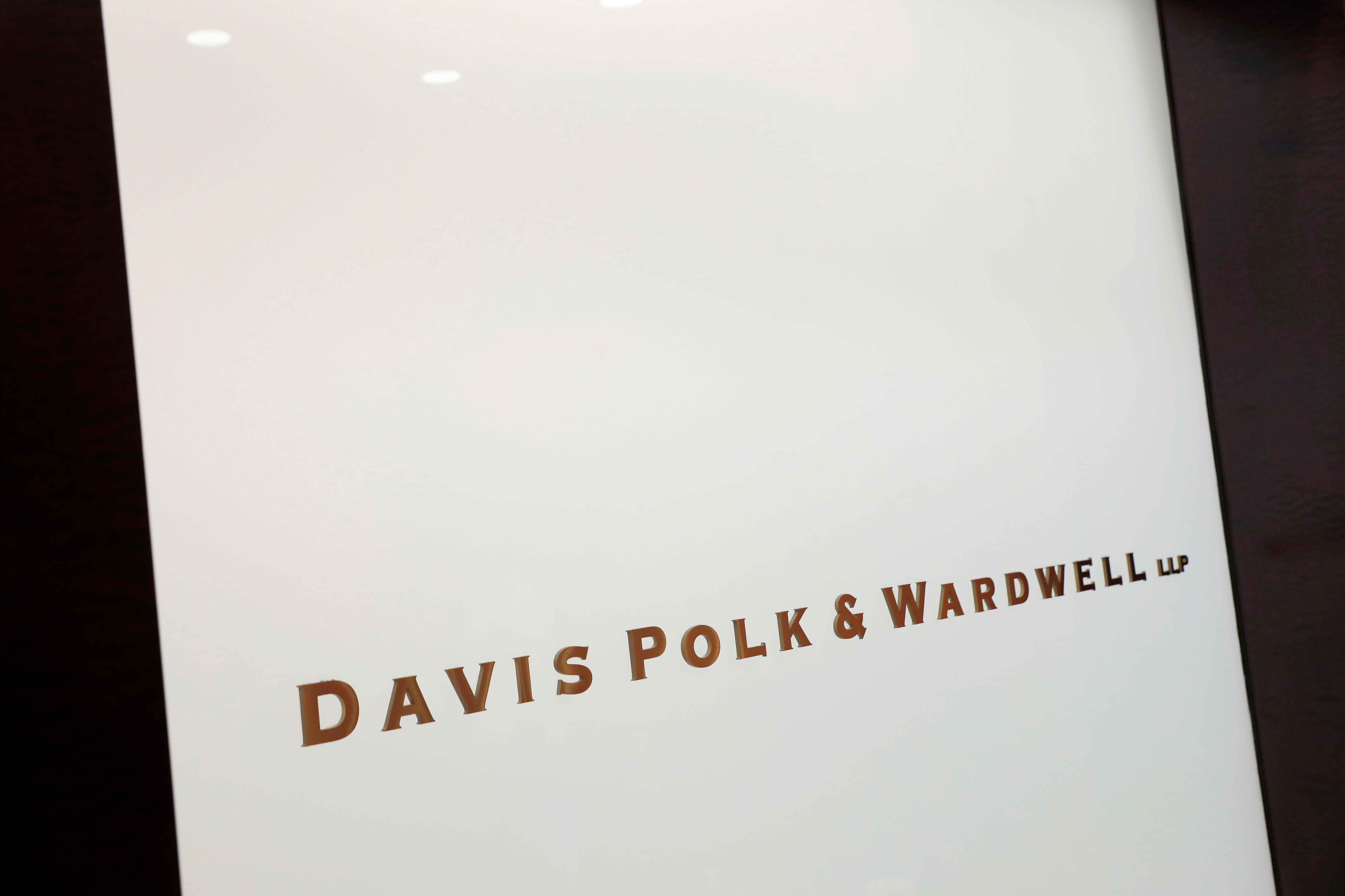 The logo of the law firm Davis Polk & Wardwell is seen in their legal offices in New York City, New York