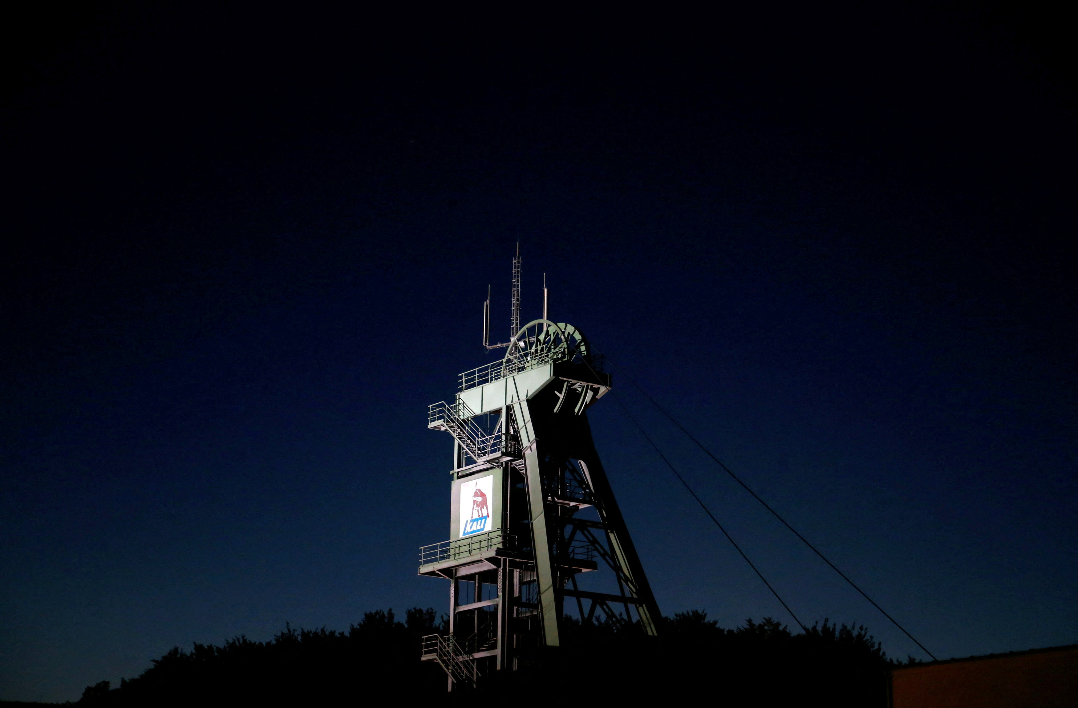 A headframe of salt producer K+S Group is pictured at a K+S potash mine near Unterbreizbach