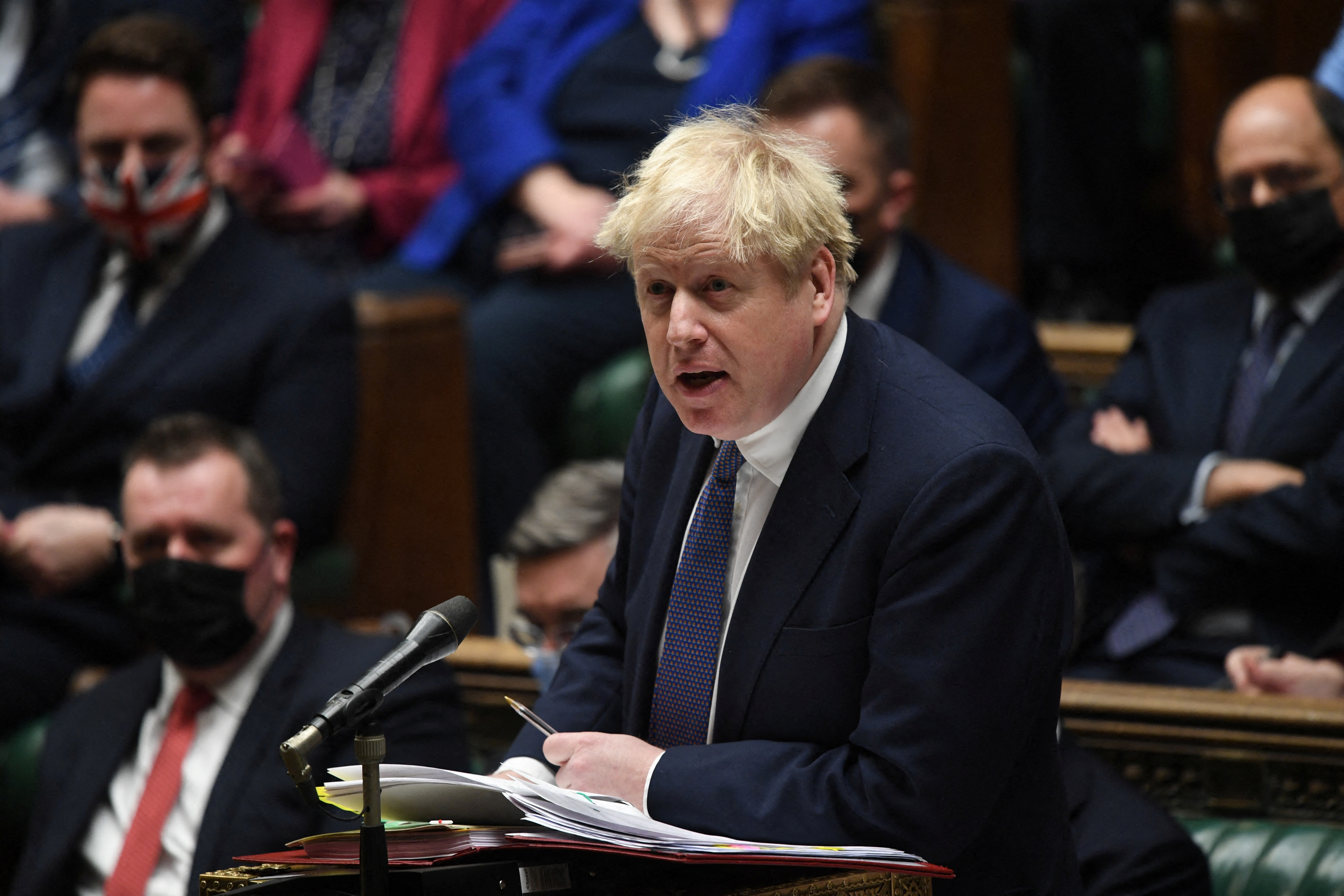 British Prime Minister Boris Johnson attends the weekly Prime Minister's Questions at the parliament in London, Britain, January 5, 2022. UK Parliament/Jessica Taylor/Handout via REUTERS 