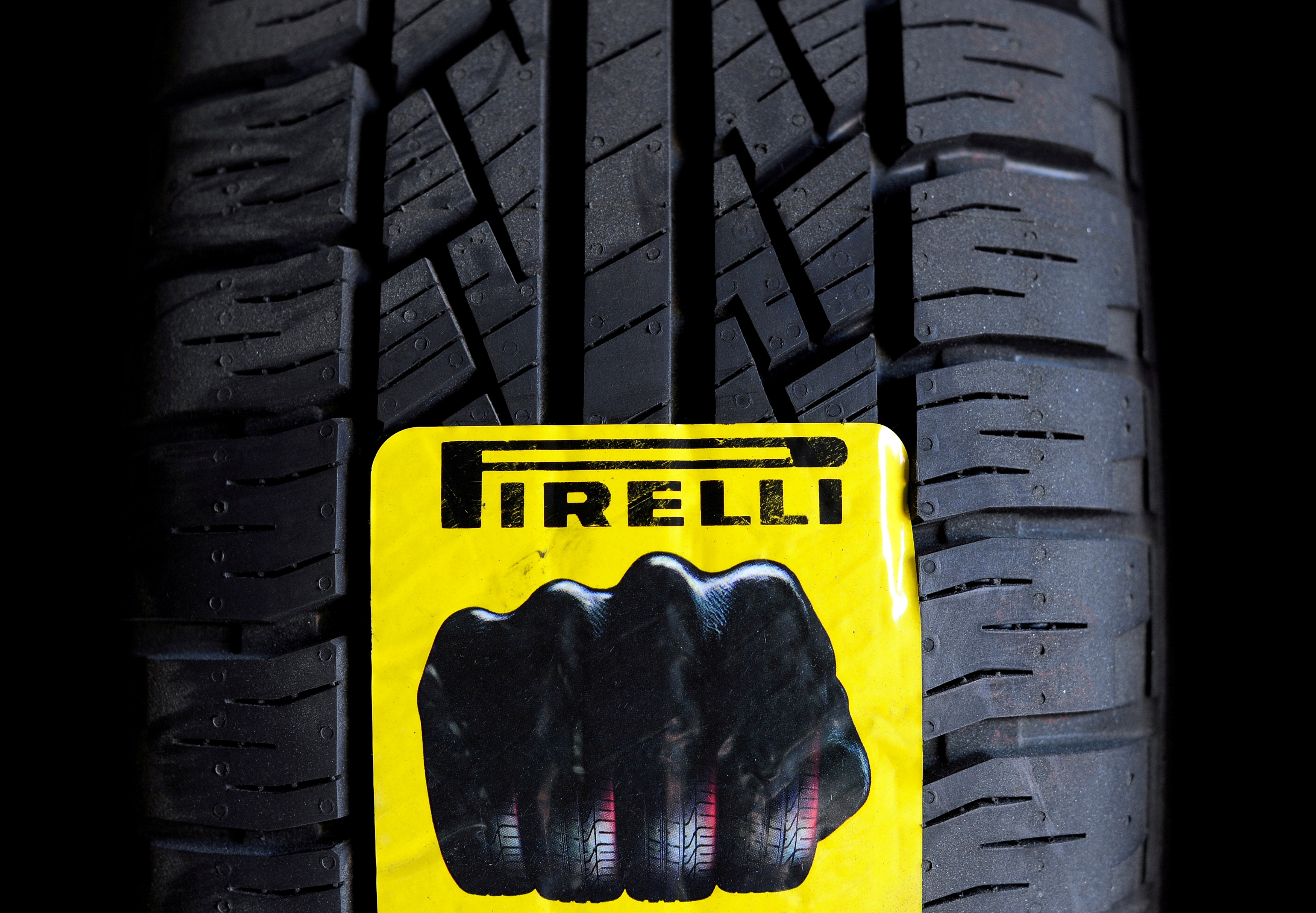 A tyre is pictured in a tyre specialist center in Turin