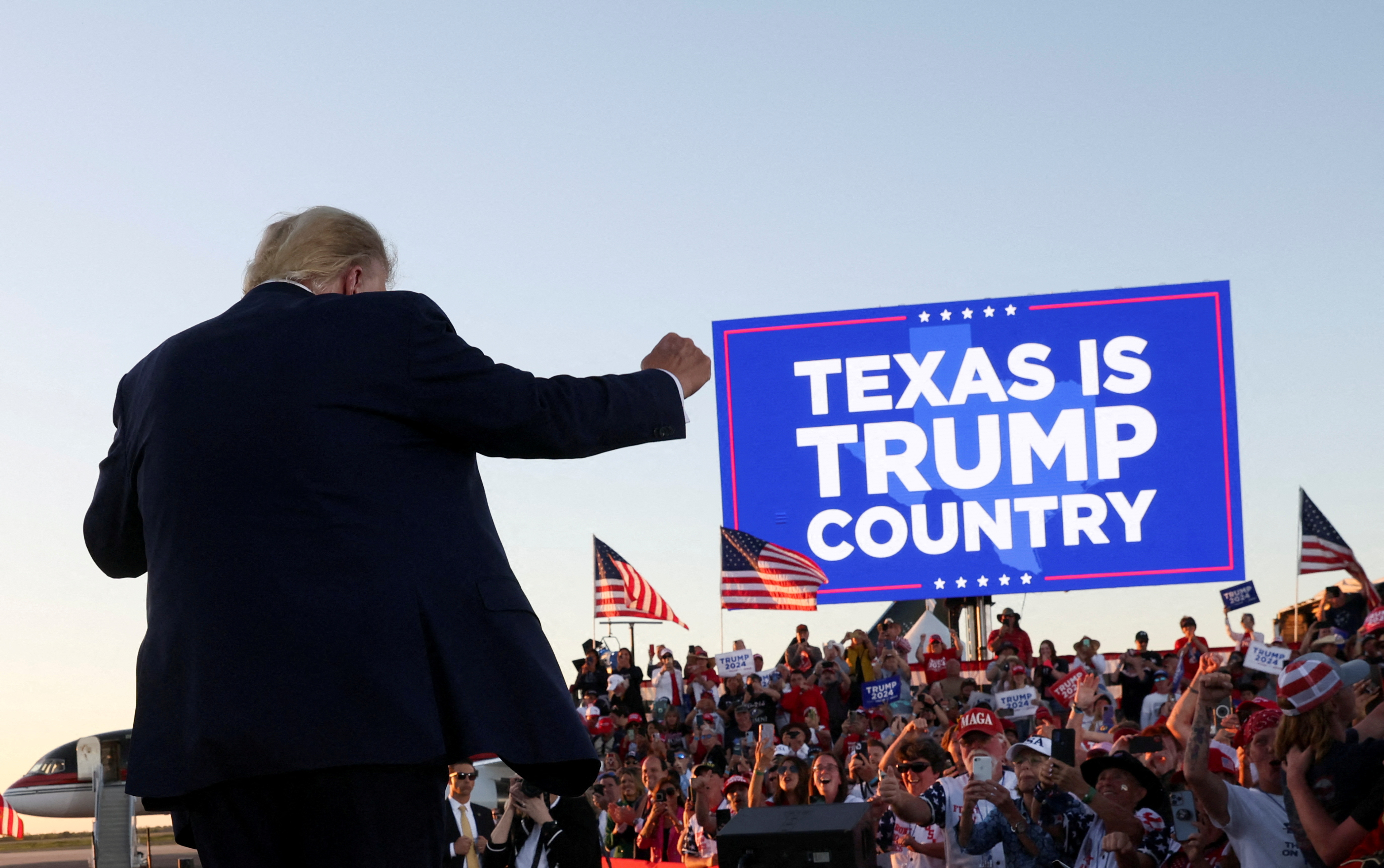 Former U.S. President Donald Trump holds a campaign rally in Waco, Texas