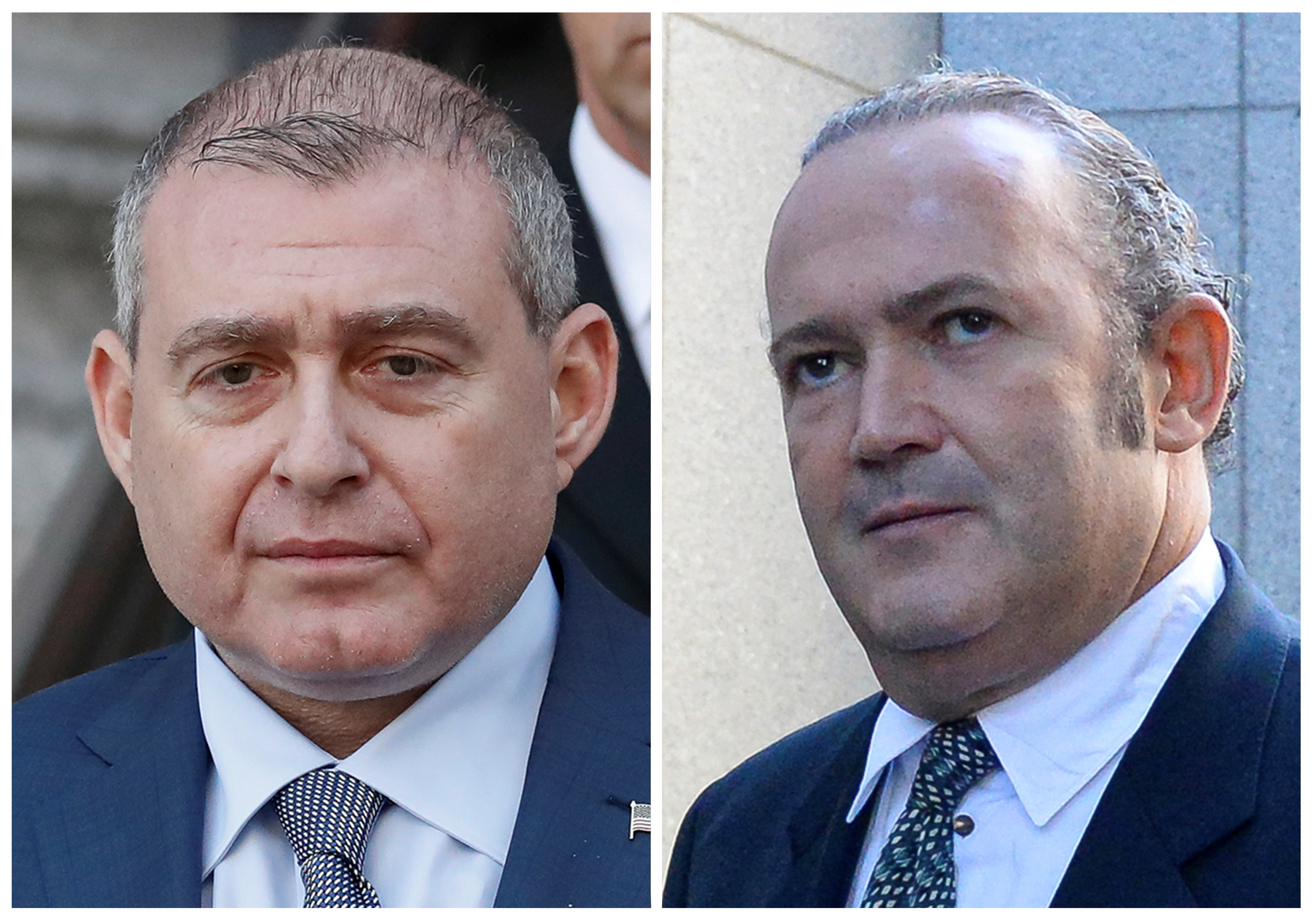 Combo file picture shows Ukrainian-American businessman Lev Parnas and Russian born businessman Igor Fruman exiting the United States Courthouse in New York