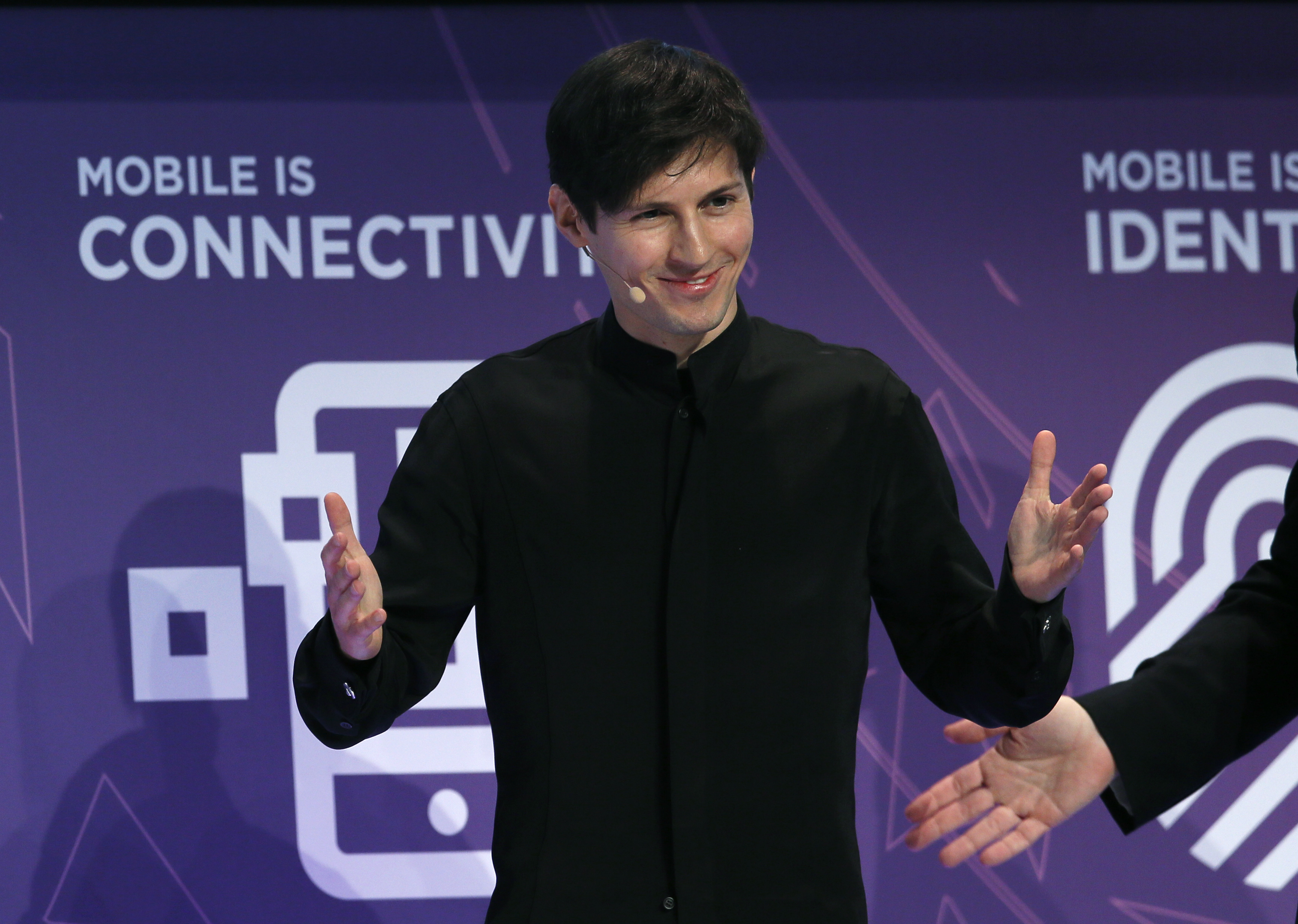 Founder and CEO of Telegram Pavel Durov delivers a keynote speech during the Mobile World Congress in Barcelona