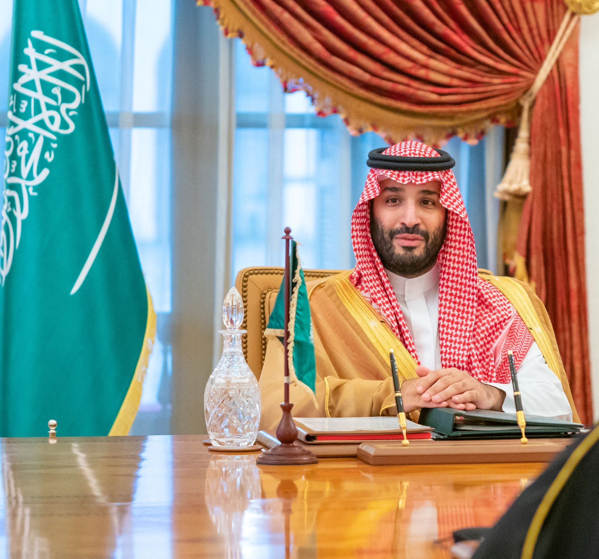 Saudi Crown Prince Mohammed bin Salman and Bahrain's Prime Minister and Crown Prince Salman bin Hamad al-Khalifa hold a meeting at the Royal Palace in Sakhir