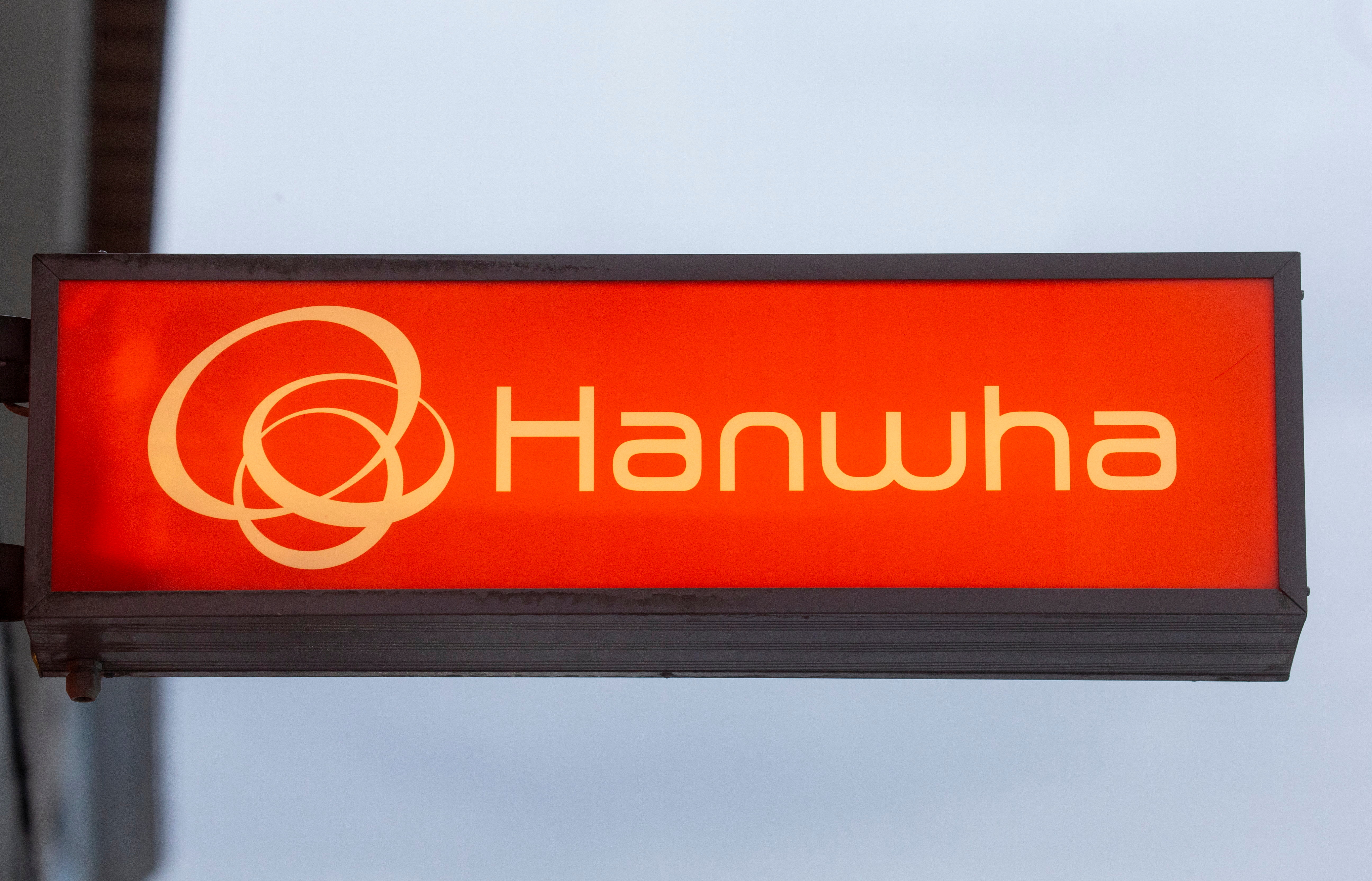 Logo of Hanwha is seen in Davos