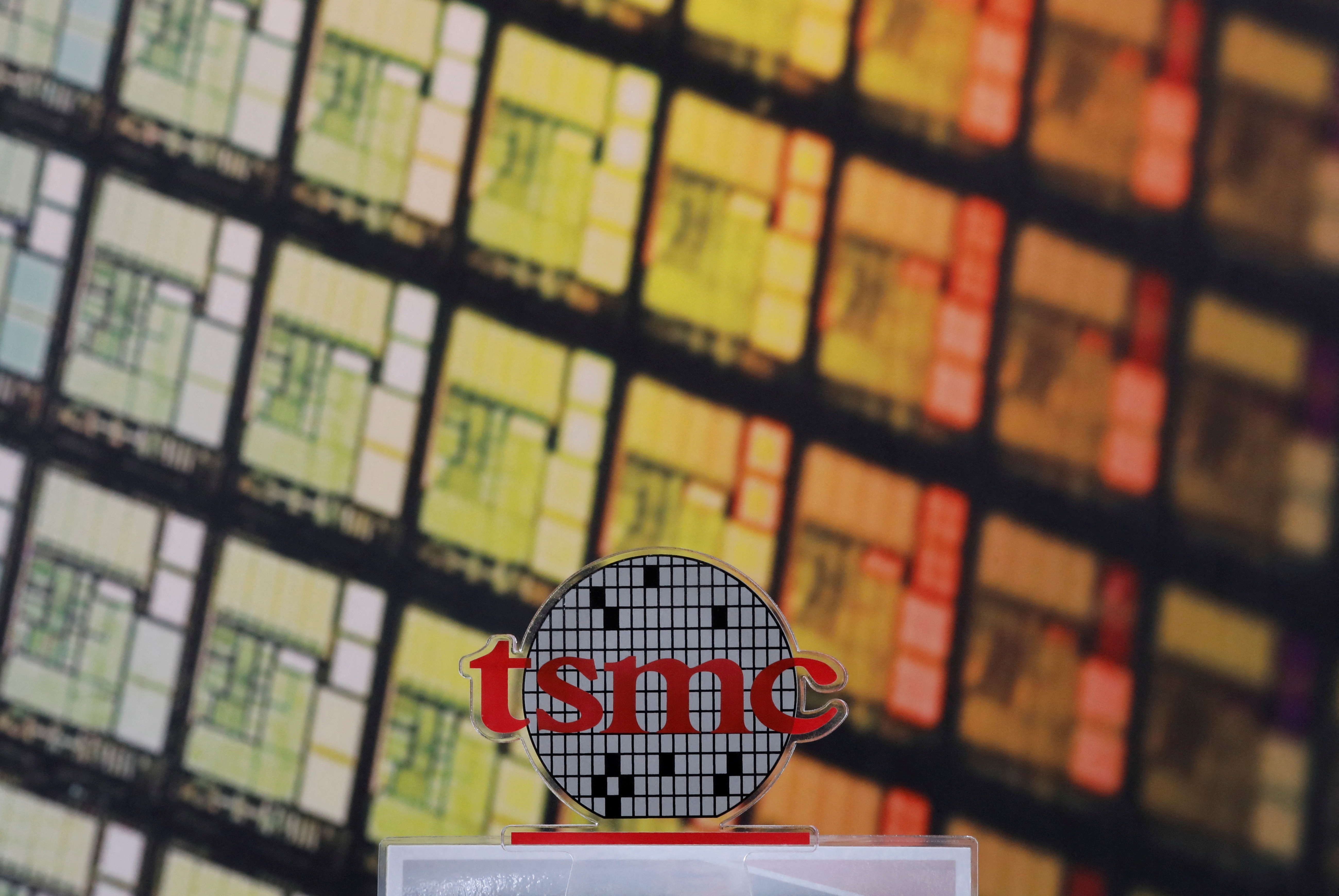 A logo of Taiwan Semiconductor Manufacturing Co (TSMC) is seen at its headquarters in Hsinchu, Taiwan