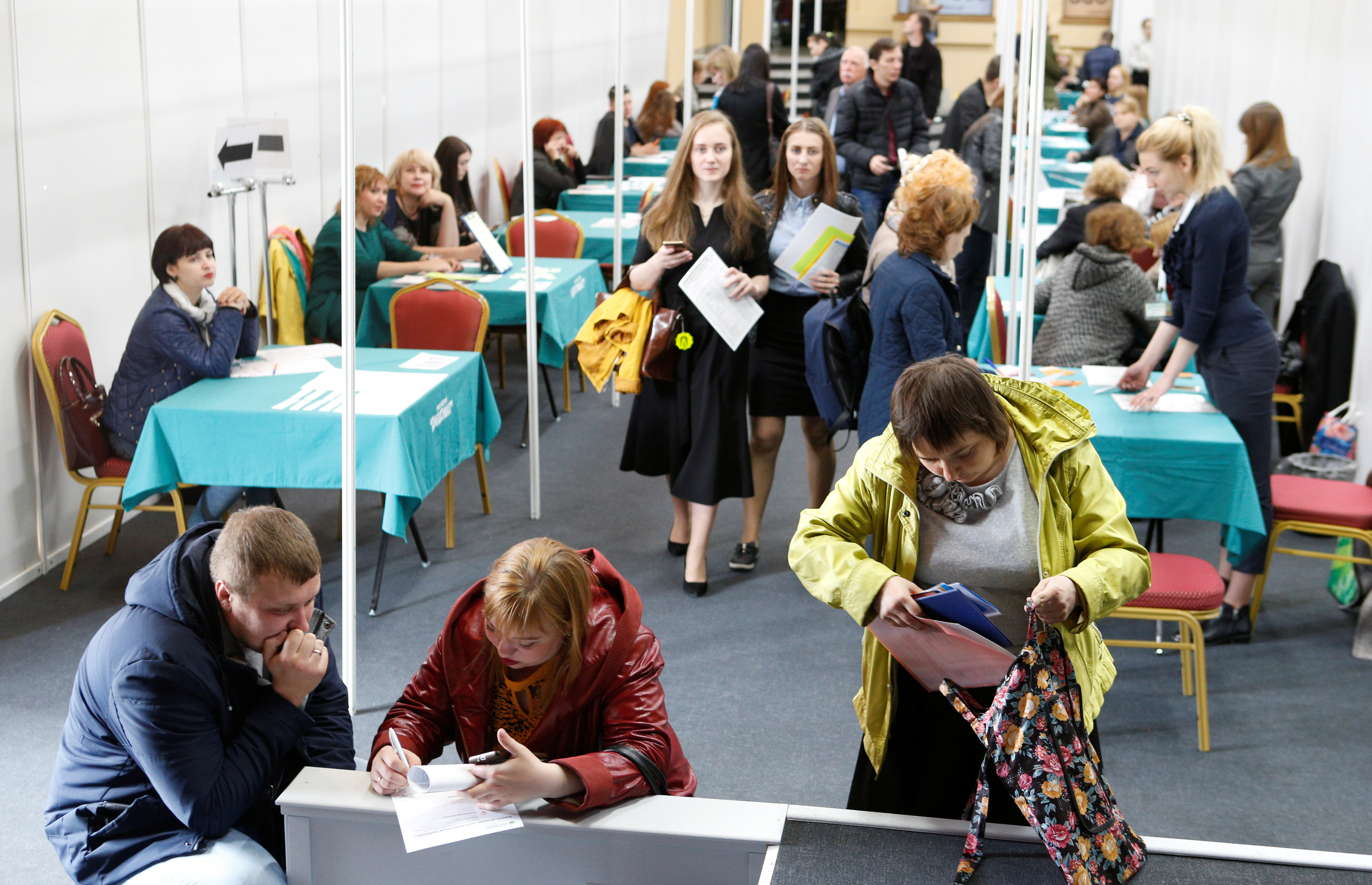 People visit a local job fair in Stavropol