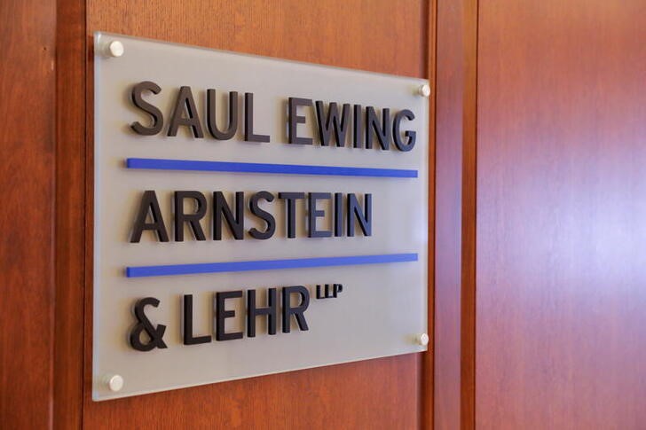 The logo of law firm Saul Ewing Arnstein & Lehr is seen at their legal offices in Philadelphia, Pennsylvania